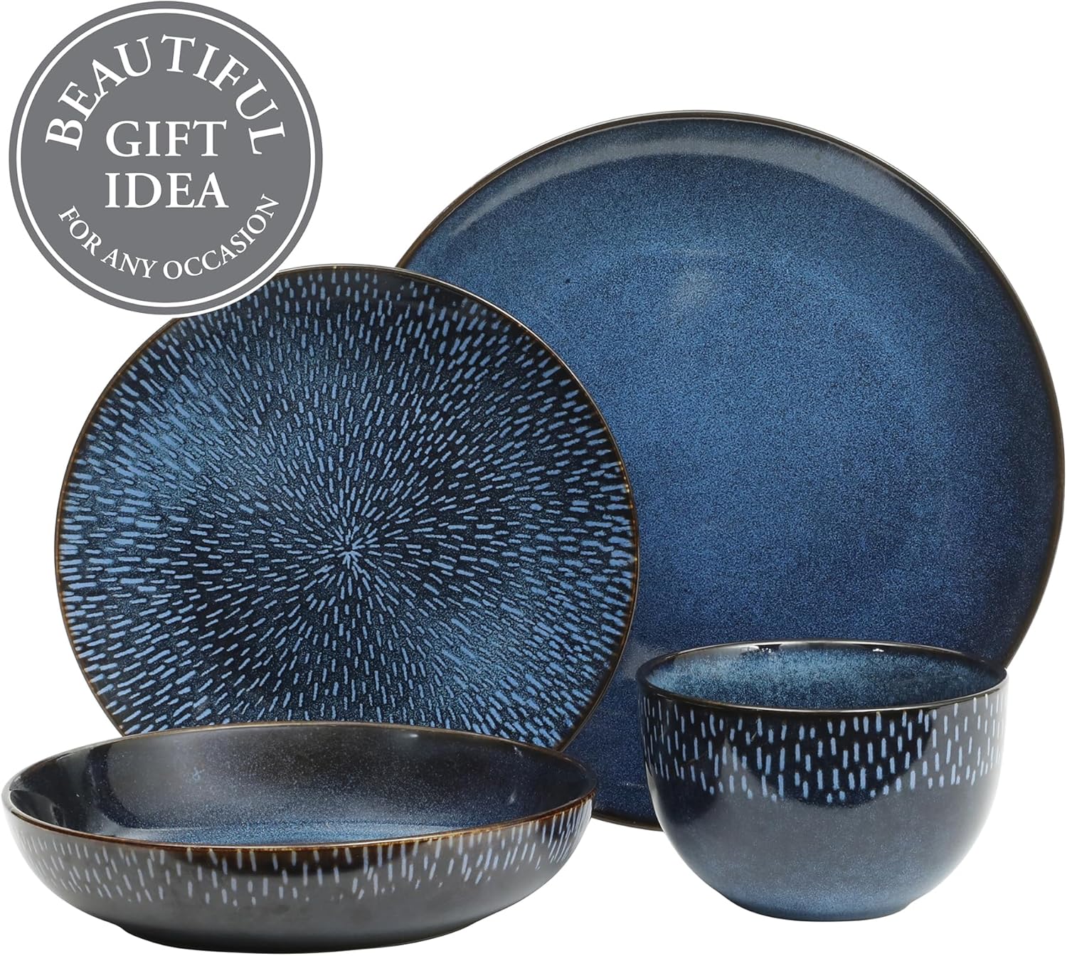Gibson Elite Matisse Serviesset met dubbele kom, servies voor 4 (16 stuks), kobaltblauw Breng een gevoel van elegantie aan uw tafel met de Gibson Elite Matisse 16-delige dubbele Bowl serviesset. Elk item in deze set brengt eigentijdse mode op tafel met ee