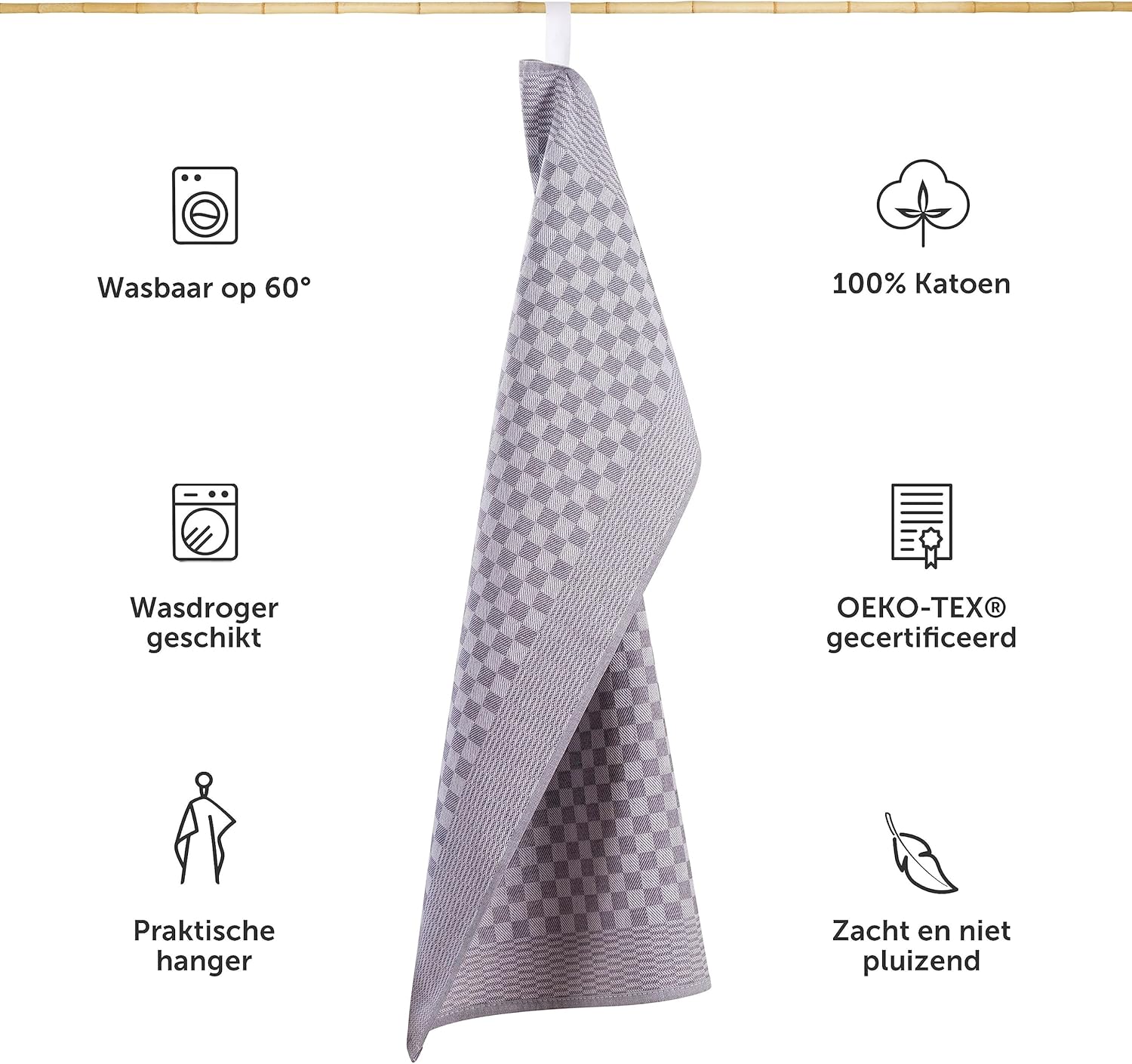 Blumtal - Set van 10 Theedoeken - 100% Katoen - 50 x 70 cm - Grijs Geruit - Hoogwaardige handdoekenset IDEAAL FORMAAT: De Blumtal theedoeken zijn 50 x 70 cm. Omdat je aan keukendoeken nooit genoeg kunt hebben, bieden wij onze Blumtal handdoeken aan in set