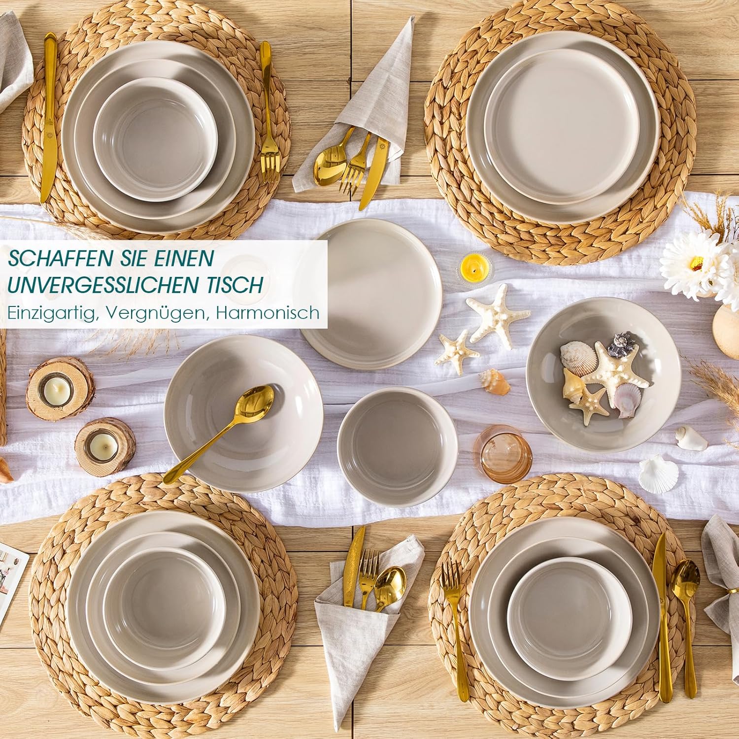 vancasso PLAYA Tafelservies voor 6 personen, 18-delig, modern, aardewerk serviesset, bevat kom, dessertborden en platte borden, vaatwasmachinebestendig, blauw Compleet assortiment servies: de moderne vancasso PLAYA serviesset voor 6 personen omvat 6 komme