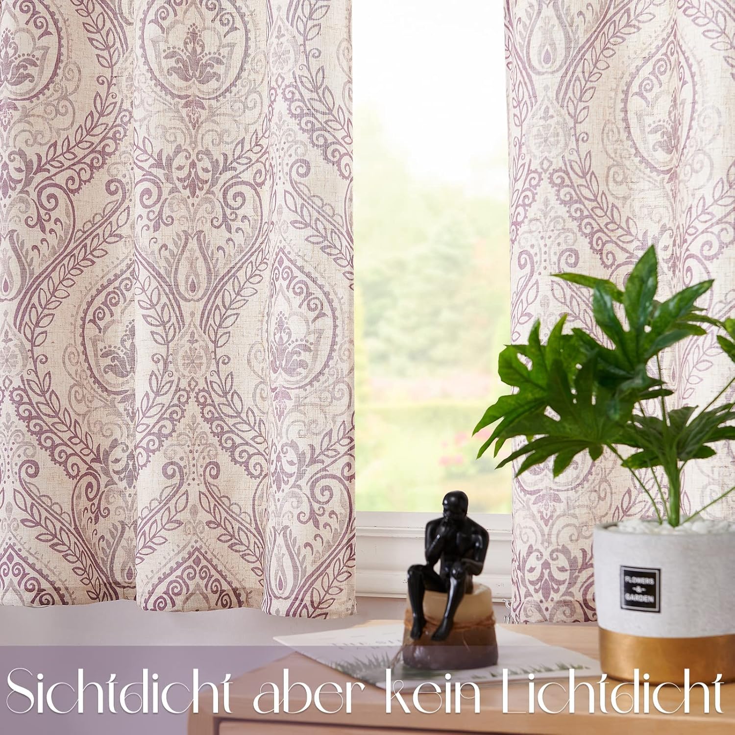 TOPICK Bloemen Keuken Gordijnen 61 cm Drop Linnen Doorschijnend Korte Cafe Botanische Print Kleine Raam Rod Pocket voor Wasruimte Badkamer 2 Panelen Verbena Grijs Verpakking: je ontvangt 2 gordijnen van 85% polyester+15% linnen. De afmetingen per stuk zij