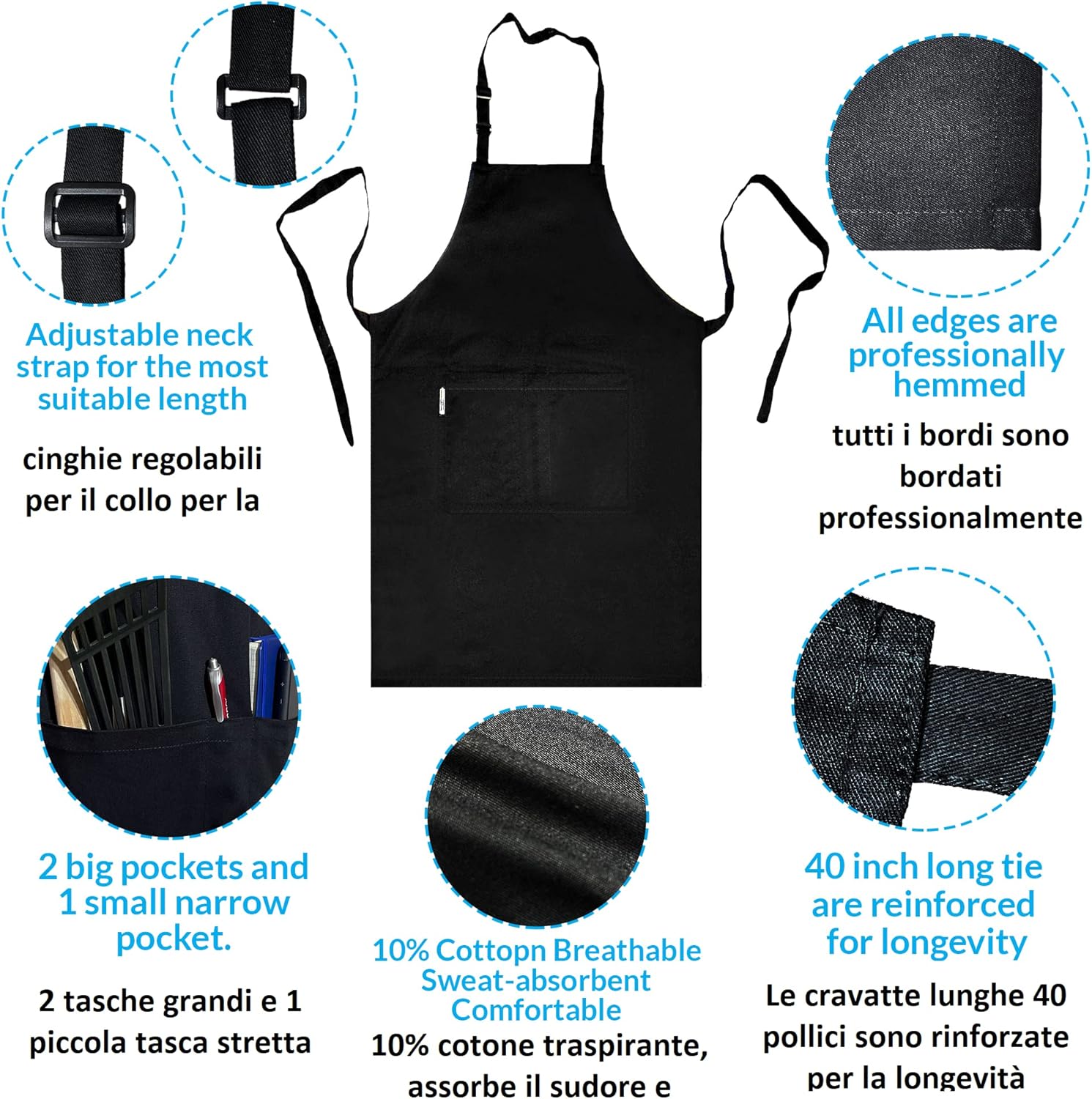 2 Stuks Chef Schort Waterdichte Schort met 3 Zakken Over dit item 💕65% polyester / 35% katoen beste mix voor schorten die bekend staan om hun duurzaamheid. Zij vervagen niet zo snel, verliezen snel hun vorm, kijken langer als nieuw, zijn minder naar vore