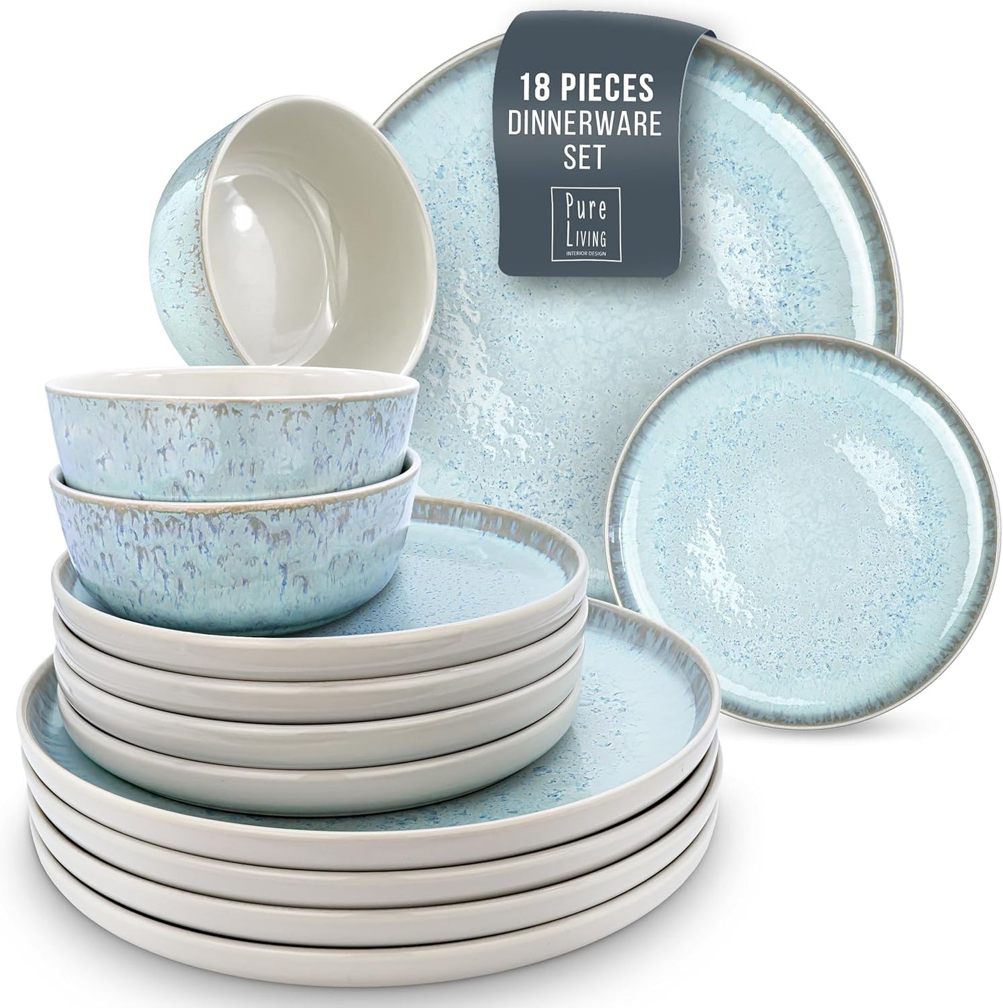 Aardewerk Servies Set Ibiza 36-delig - Vaatwasser-, Magnetron- en Krasbestendig Servies - Moderne Kommen en Borden Set voor 12 Personen - Tafelservice Pure Living in Licht Beige-blauw Deze 36-delige beige-blauwe servies set voor 12 personen combineert ele