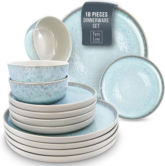 Aardewerk Servies Set Ibiza 36-delig - Vaatwasser-, Magnetron- en Krasbestendig Servies - Moderne Kommen en Borden Set voor 12 Personen - Tafelservice Pure Living in Licht Beige-blauw Deze 36-delige beige-blauwe servies set voor 12 personen combineert ele