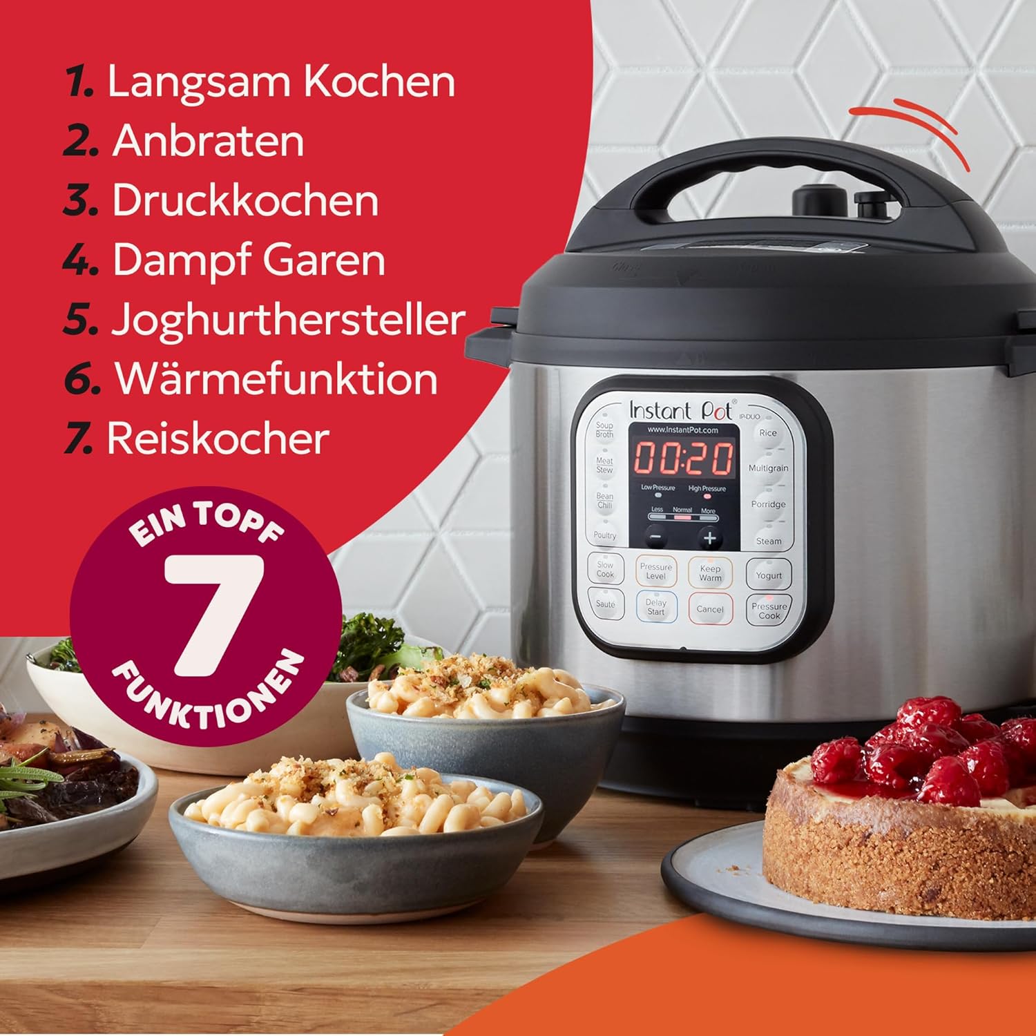 Instant Pot programmeerbare 7-in-1 elektrische snelkookpan Over dit item Een 7-in-1 multifunctionele kooktoestel: snelkookpan, slow cooker, rijstkoker, braden/bruinen, yoghurtbereider, stoompan, warmhoudapparaat. Merk Instant Pot Capaciteit 5,7 Liter Mate