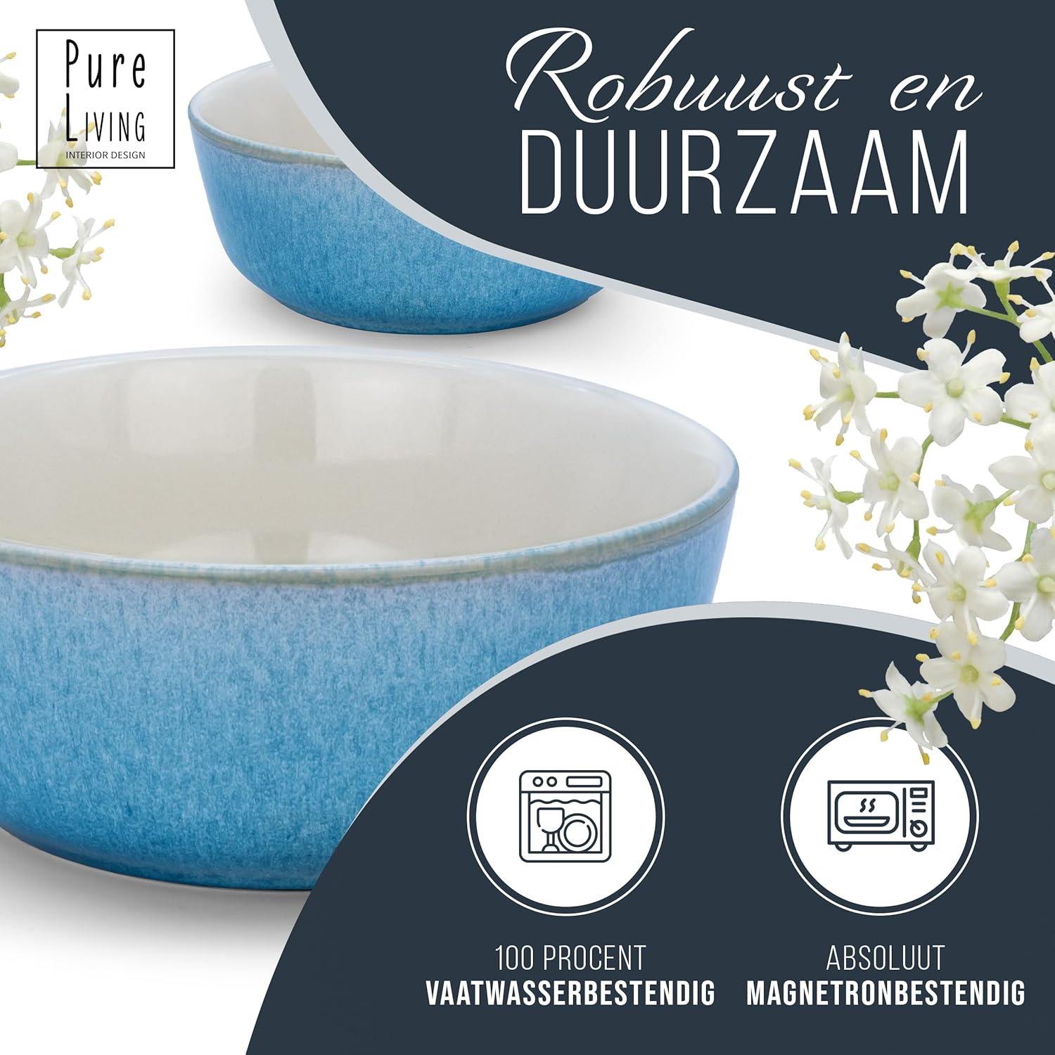 Aardewerk Servies Set Ibiza 36-delig - Vaatwasser-, Magnetron- en Krasbestendig Servies - Moderne Kommen en Borden Set voor 12 Personen - Tafelservice Pure Living in Licht Beige-blauw Deze 36-delige beige-blauwe servies set voor 12 personen combineert ele