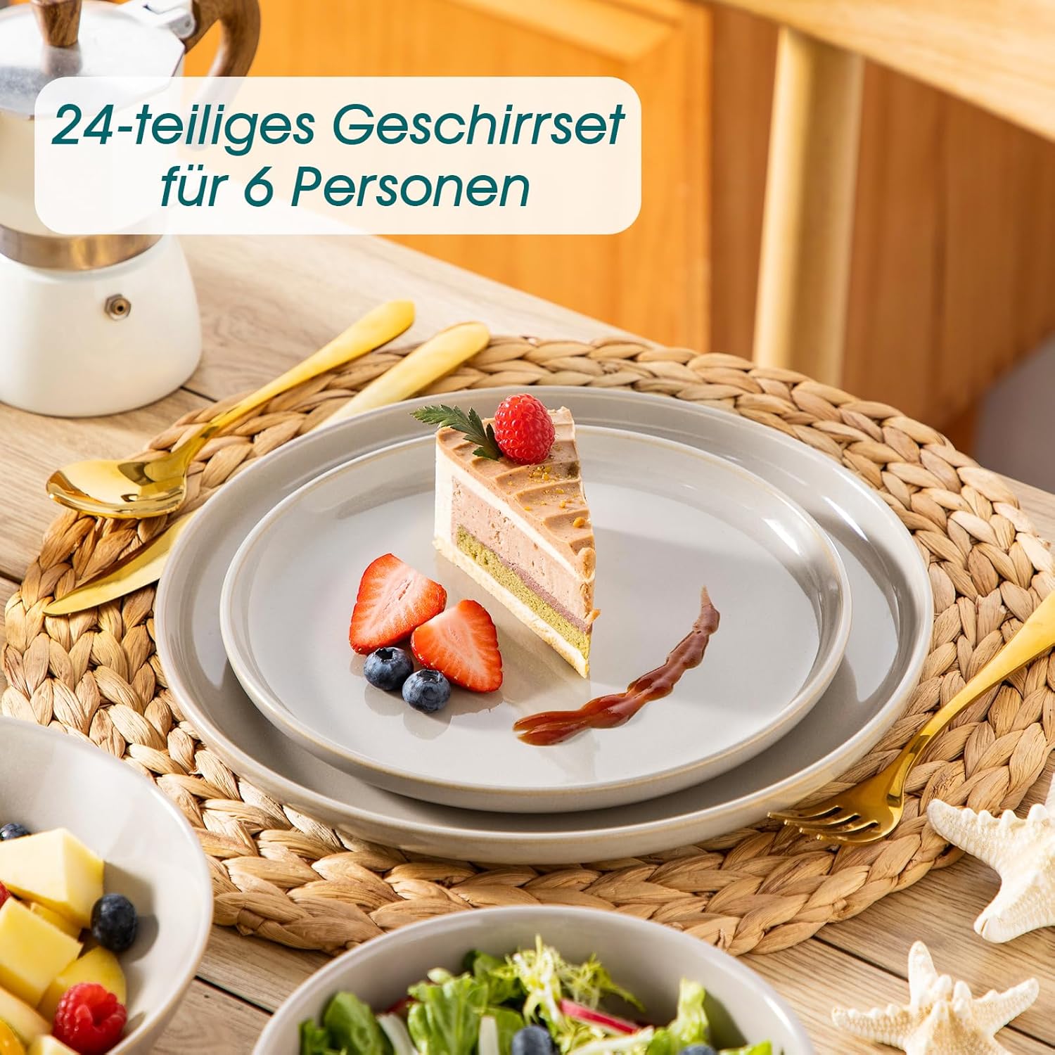 vancasso PLAYA Tafelservies voor 6 personen, 18-delig, modern, aardewerk serviesset, bevat kom, dessertborden en platte borden, vaatwasmachinebestendig, blauw Compleet assortiment servies: de moderne vancasso PLAYA serviesset voor 6 personen omvat 6 komme