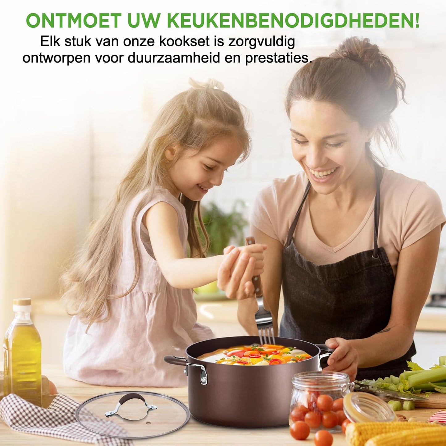 NutriChef Pannenset 14-delige Antiaanbak Kookset- Kookpannenset Over dit item 14-DELIGE SET: NutriChef biedt een 14-delige antiaanbak kookset, inclusief een sauspan van 1,4 liter en 2,4 liter met deksels, een braadpan van 4,7 liter met deksel, een grote k