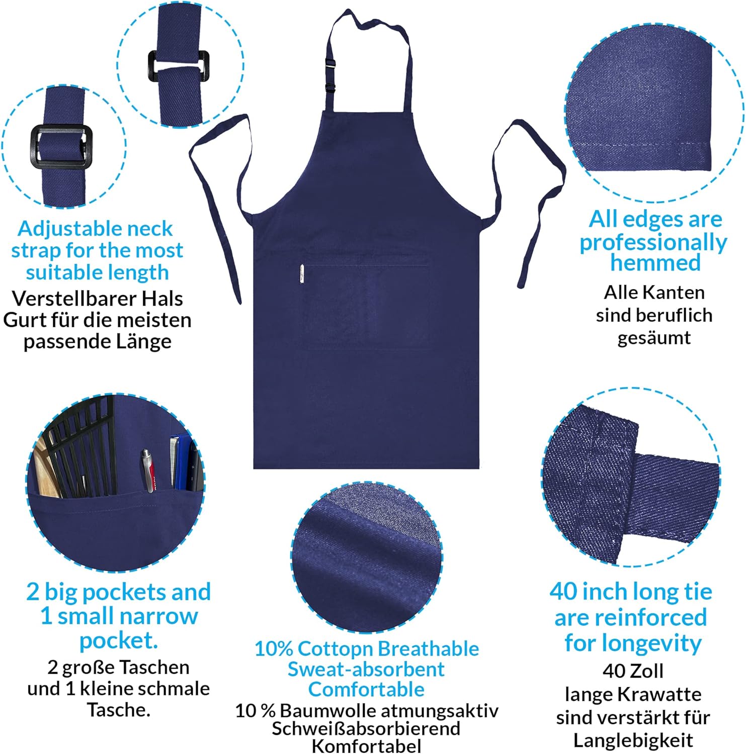 2 Stuks Chef Schort Waterdichte Schort met 3 Zakken Over dit item 💕65% polyester / 35% katoen beste mix voor schorten die bekend staan om hun duurzaamheid. Zij vervagen niet zo snel, verliezen snel hun vorm, kijken langer als nieuw, zijn minder naar vore