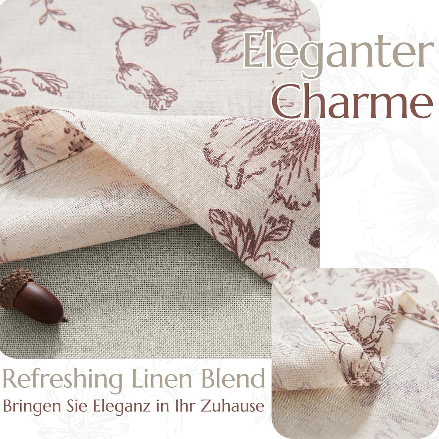 TOPICK Vitrage, linnenlook, boerderij, bloemen, klein raamgordijn, dubbellaags verduistering, korte keukengordijnen voor woonkamer, keuken, staafzak, 1 stuk, 125 x 45 cm (b x h), rood op beige Linnen gordijnen met bloem: dompel je huis onder in de seizoen