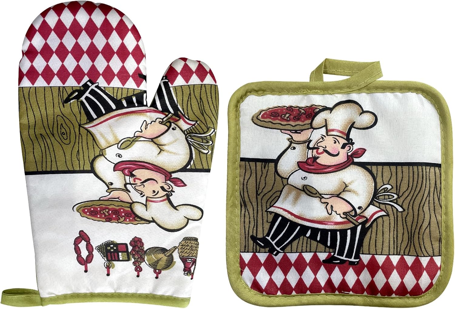 Ovenhandschoenen en pannenlappen set van 2 Over dit item Ovenhandschoenen en pannenlappen, 1 set ovenhandschoenen, hittebestendige antislip keukenhandschoenen voor keuken, barbecue, barbecue. Specificaties: Naam: Ovenhandschoen en pannenlap Materiaal: Pol