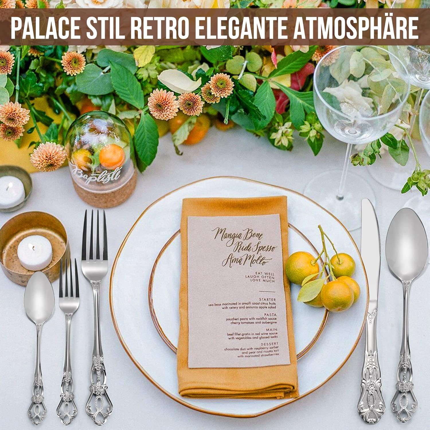 Bestekset, 20-delige bestekset voor 4 personen Over dit item Luxe Royal design: net als zijn naam geeft deze bestekset een koninklijke overeenkomst voor je tafel en een uitstekende uitstraling om indruk te maken op familie en vrienden. De moderne glanzend