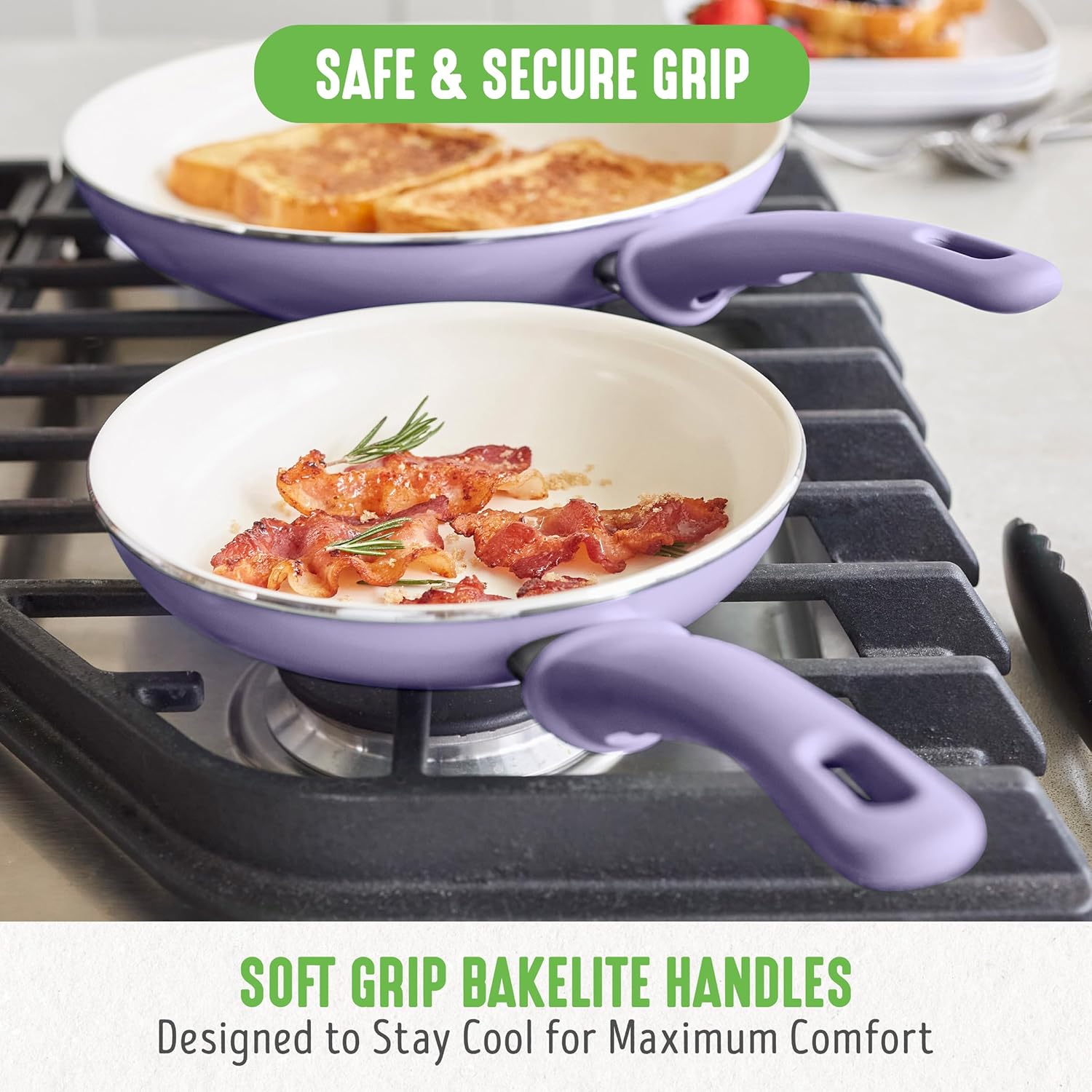 GreenLife Soft Grip Gezonde Keramische Antiaanbaklaag 16-delige Pannenset Over dit item DE POT EN PAN SET INCLUSIEF: 12 cm minikoekenpan, 18 cm en 24 cm koekenpan; 15 cm/1,1l en 18 cm/1,9l steelpan met deksel, 22 cm/4,8 kookpan met deksel, 24 cm/2,4l hapj