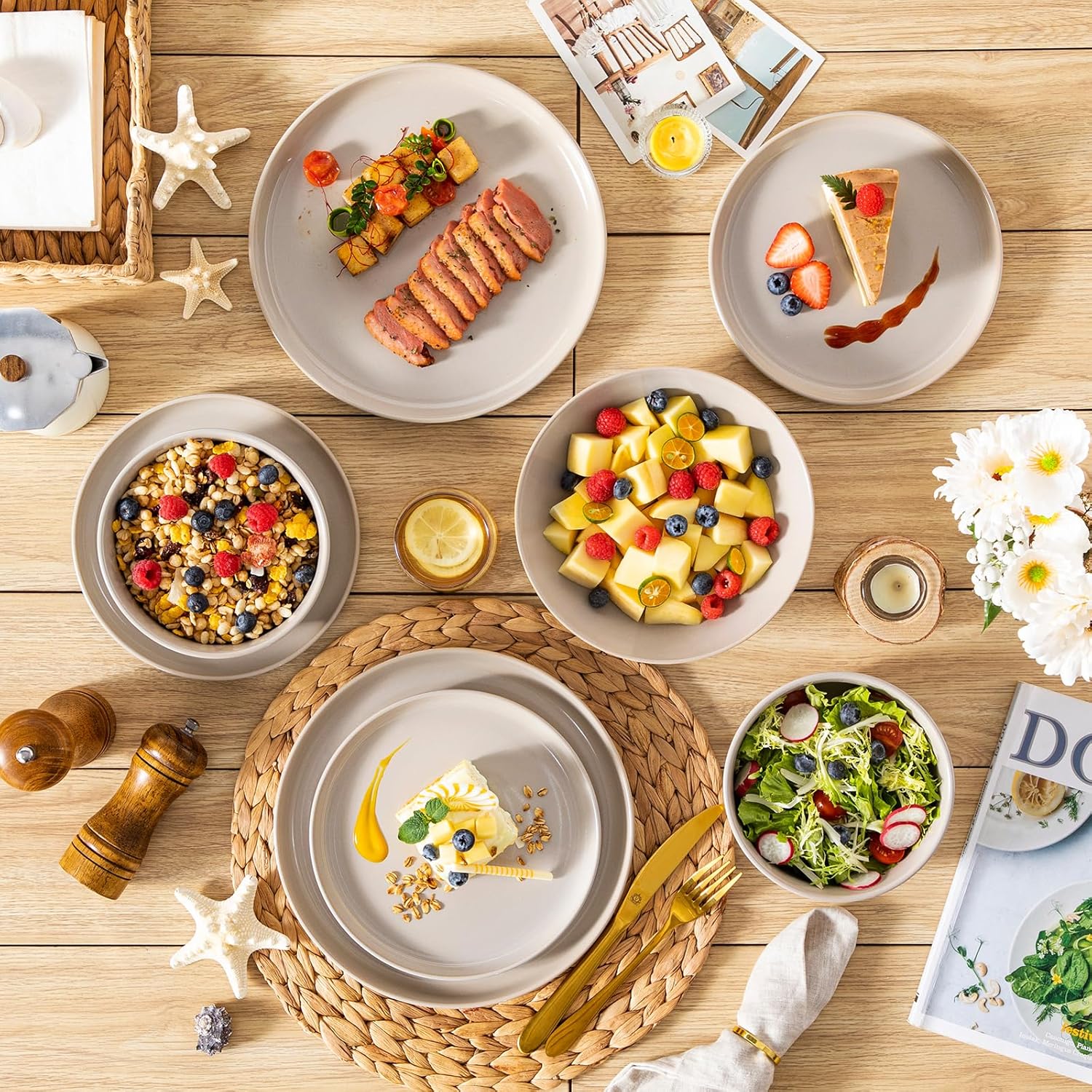 vancasso PLAYA Tafelservies voor 6 personen, 18-delig, modern, aardewerk serviesset, bevat kom, dessertborden en platte borden, vaatwasmachinebestendig, blauw Compleet assortiment servies: de moderne vancasso PLAYA serviesset voor 6 personen omvat 6 komme