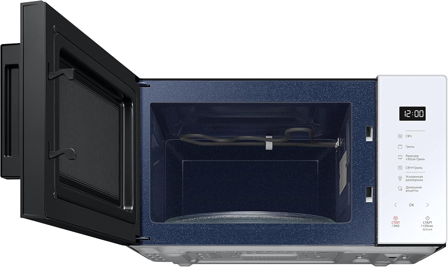 Samsung MG23T5018CP/ET Design AirFry, magnetron + grill 800 W + 1100 W, 23 l, 49 l x 27,5 h x 38 p, poeder Porseleinen gekleurd glasontwerp, aanraakpaneel dat bij je keuken past als een designelement. Samsung heeft een magnetron met een kleurrijk design g