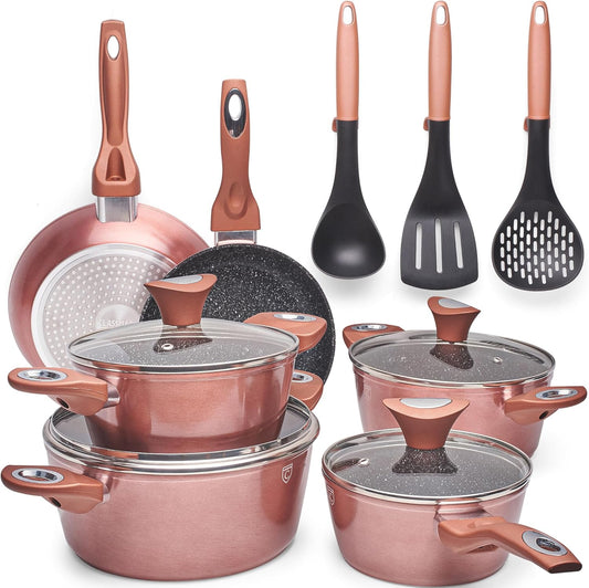 Pannenset Non Stick - 15 delige inductiekookpannenset met deksels Over dit item Uitgebreide 15-delige pannenset voor verschillende kookbehoeften: Deze uitgebreide set biedt je een breed scala aan kookgerei, waaronder pannen met deksels, een koekenpan en e