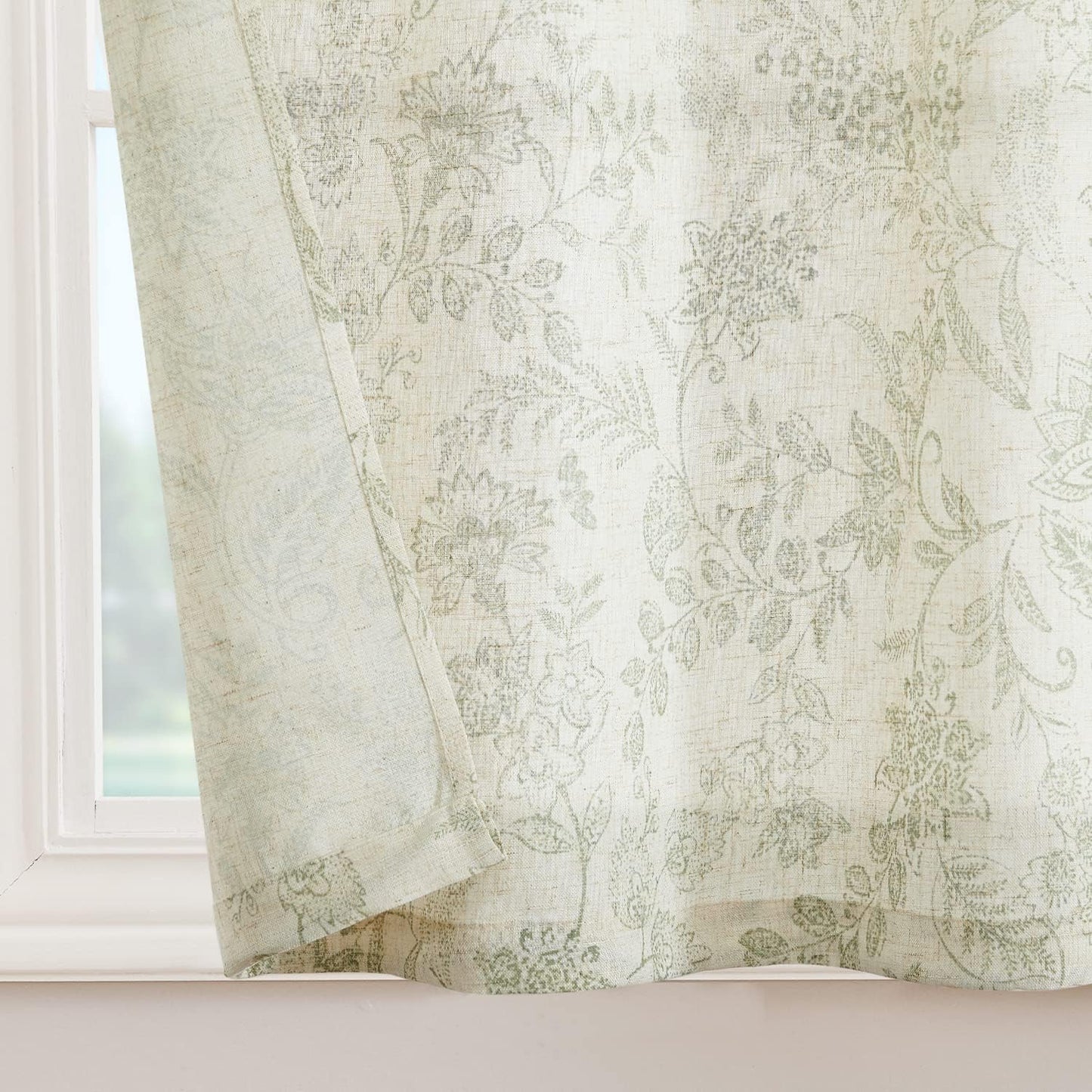 TOPICK Bloemen Keuken Gordijnen 61 cm Drop Linnen Doorschijnend Korte Cafe Botanische Print Kleine Raam Rod Pocket voor Wasruimte Badkamer 2 Panelen Verbena Grijs Verpakking: je ontvangt 2 gordijnen van 85% polyester+15% linnen. De afmetingen per stuk zij