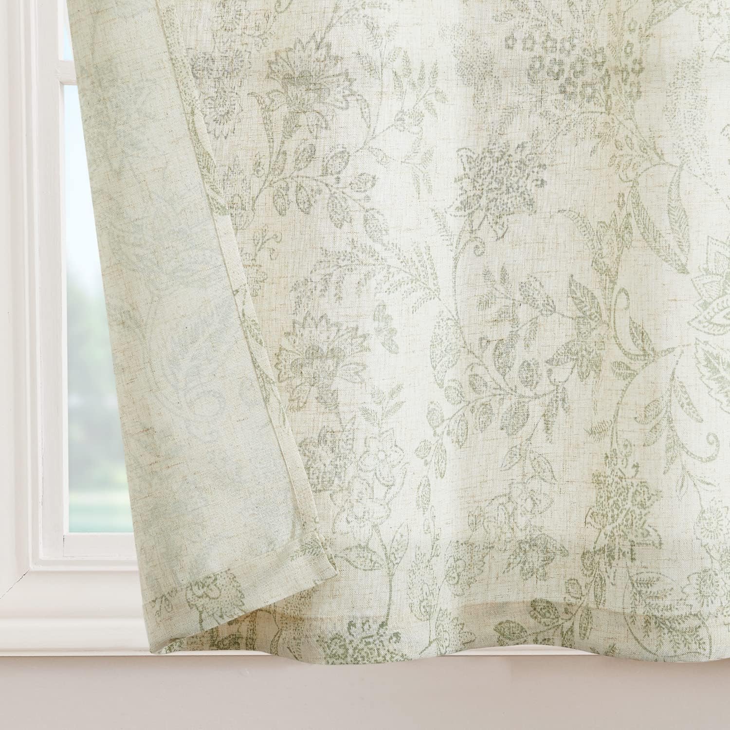 TOPICK Bloemen Keuken Gordijnen 61 cm Drop Linnen Doorschijnend Korte Cafe Botanische Print Kleine Raam Rod Pocket voor Wasruimte Badkamer 2 Panelen Verbena Grijs Verpakking: je ontvangt 2 gordijnen van 85% polyester+15% linnen. De afmetingen per stuk zij