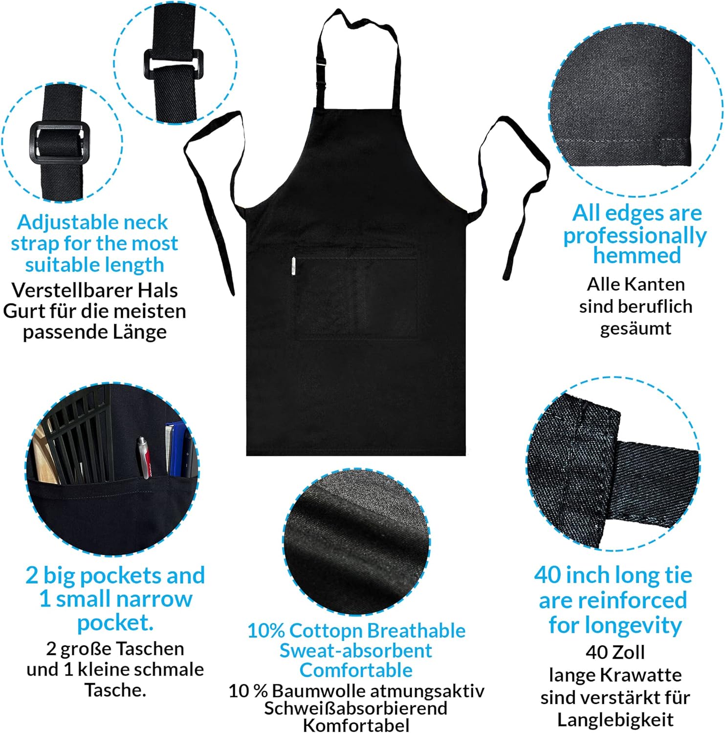 2 Stuks Chef Schort Waterdichte Schort met 3 Zakken Over dit item 💕65% polyester / 35% katoen beste mix voor schorten die bekend staan om hun duurzaamheid. Zij vervagen niet zo snel, verliezen snel hun vorm, kijken langer als nieuw, zijn minder naar vore