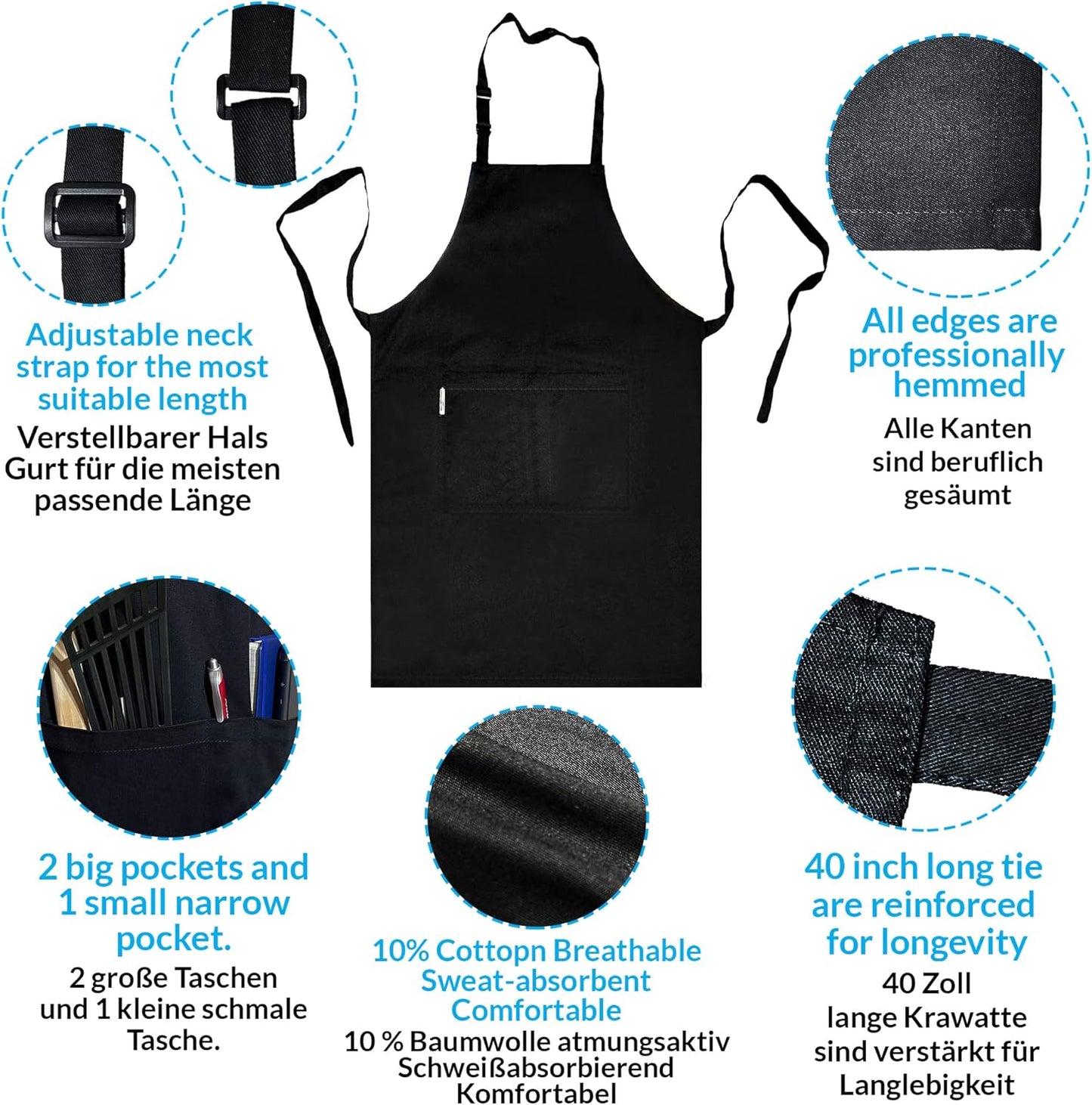 2 Stuks Chef Schort Waterdichte Schort met 3 Zakken Over dit item 💕65% polyester / 35% katoen beste mix voor schorten die bekend staan om hun duurzaamheid. Zij vervagen niet zo snel, verliezen snel hun vorm, kijken langer als nieuw, zijn minder naar vore