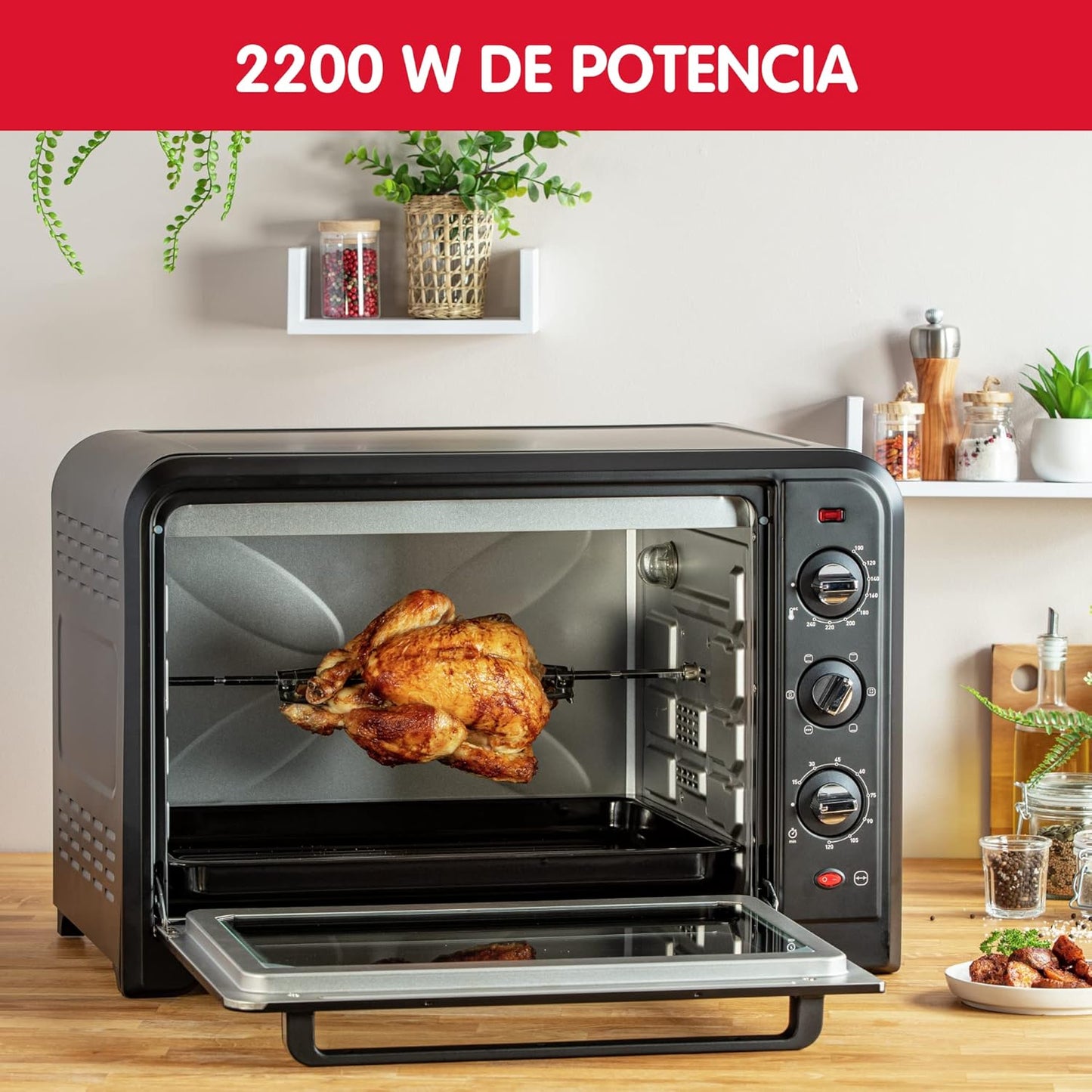 Moulinex Elektrische convectie oven 19 l compact Krachtige oven: compacte elektrische mini-oven met convectiewarmte, perfect voor dagelijkse gerechten Snel en homogeen koken: dankzij de roterende warmtefunctie krijg je in een mum van tijd perfecte bakresu