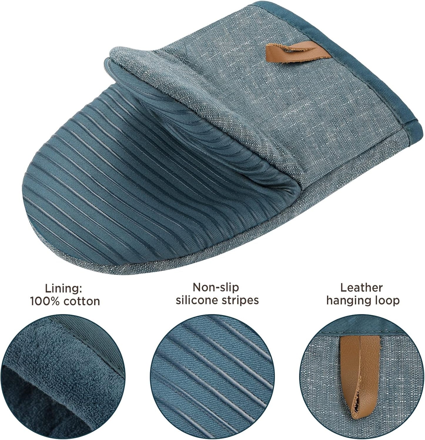 BONTHEE Ovenhandschoenen, hittebestendige mini-ovenhandschoenen, katoenen kookhandschoenen met anti-slip siliconen gestreepte bakhandschoenen voor koken bakken, set van 2, blauw [Afmetingen]: 24 cm x 16 cm (l x b), 2 stuks mini-ovenhandschoenen. Ze zijn g
