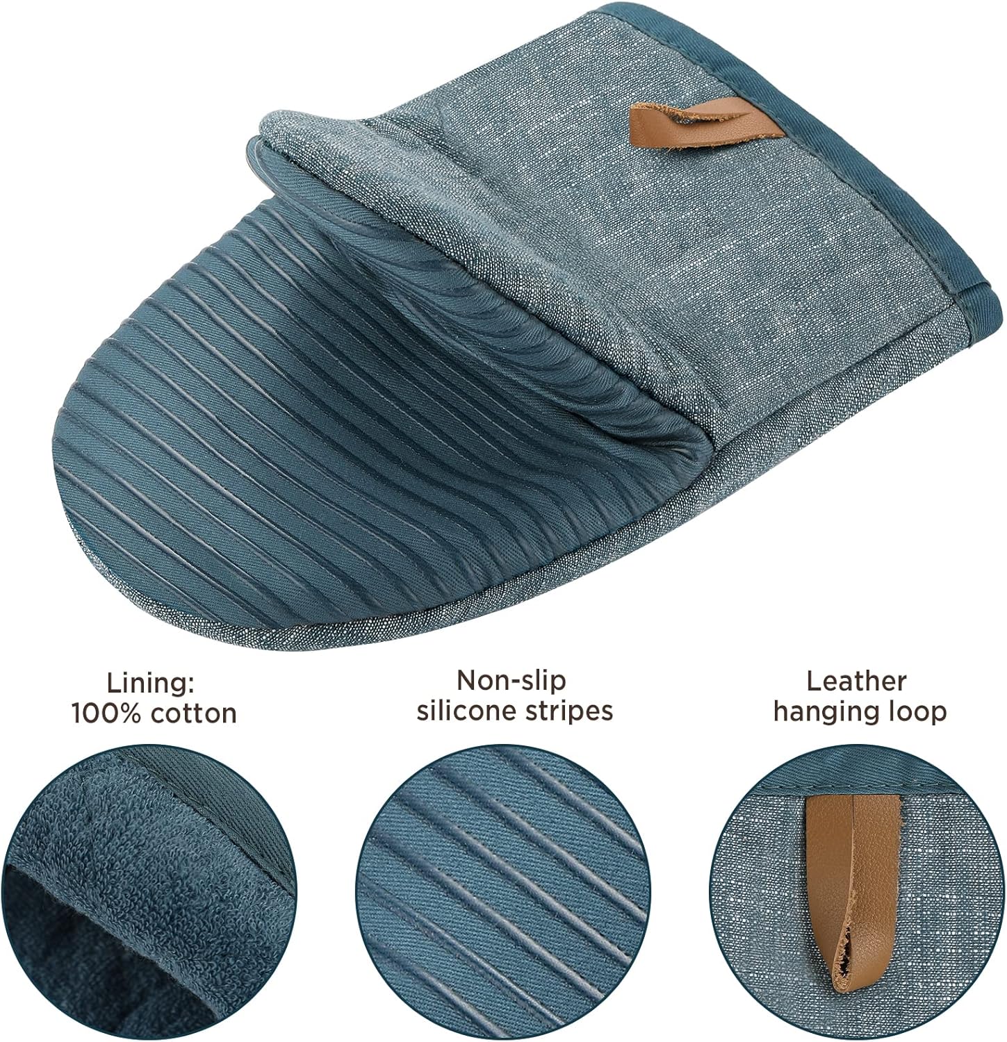 BONTHEE Ovenhandschoenen, hittebestendige mini-ovenhandschoenen, katoenen kookhandschoenen met anti-slip siliconen gestreepte bakhandschoenen voor koken bakken, set van 2, blauw [Afmetingen]: 24 cm x 16 cm (l x b), 2 stuks mini-ovenhandschoenen. Ze zijn g