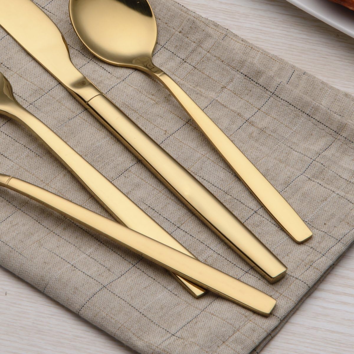 Berglander 30-delige vergulde bestekset glanzend goud Over dit item 30 stuks bevatten: 6 van elk, dinerlepel, dinervork, dinermes, theelepel, theevork Duurzaam, buigt niet; Sterk antiroest, ontwikkeld voor een goede grip voor volwassenen en kinderen. Goed