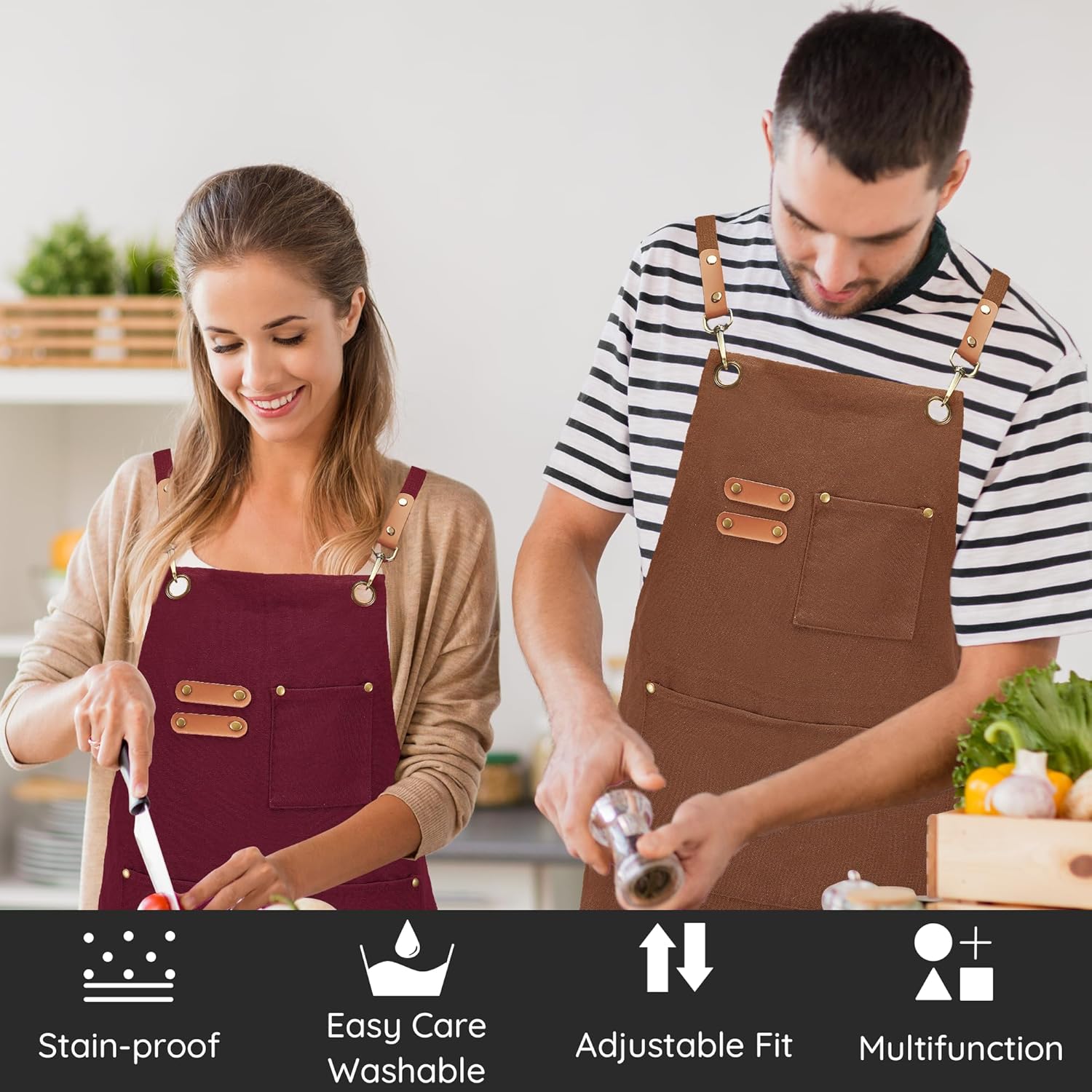 Canvasschorten, Werkschorten voor Mannen en Vrouwen, Chef-kokschorten met Verstelbare Riem en 3 Zakken, Schort voor Servers, Keuken, Koken, Bakken, Kunstenaar, Schilderen, Gekruiste Productgegevens Onderhoudsvoorschriften Machinewas Type sluiting Trekkoor
