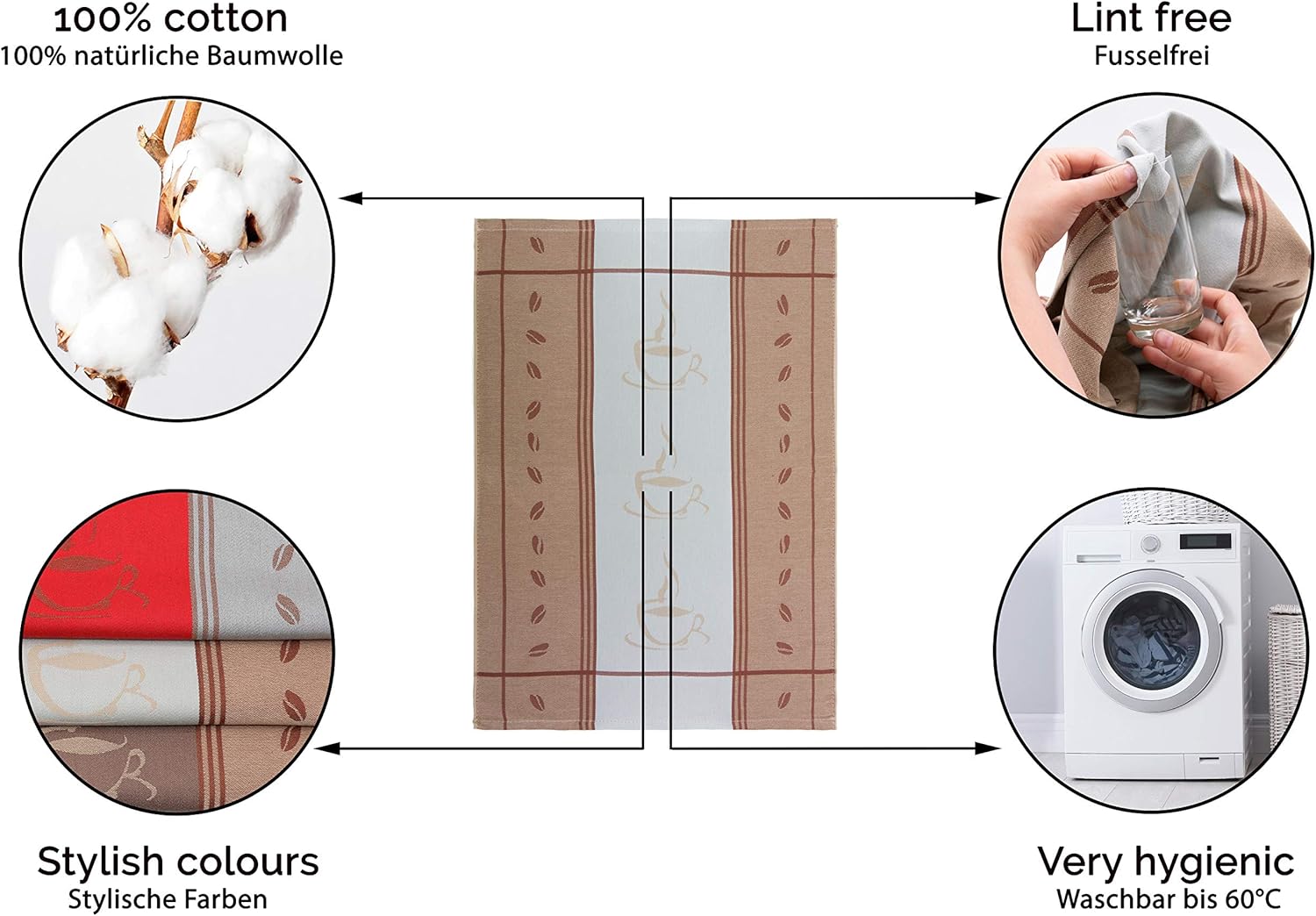 Set van 5 theedoeken vaatdoeken katoen, 70cm x 50cm bruin Over dit item ZOLLNER: Ons hotel- en restaurantlinnen wordt in heel Europa miljoenen keren gebruikt en wordt door onze klanten zeer gewaardeerd om zijn hoge kwaliteit en duurzaamheid. Voor extra ab