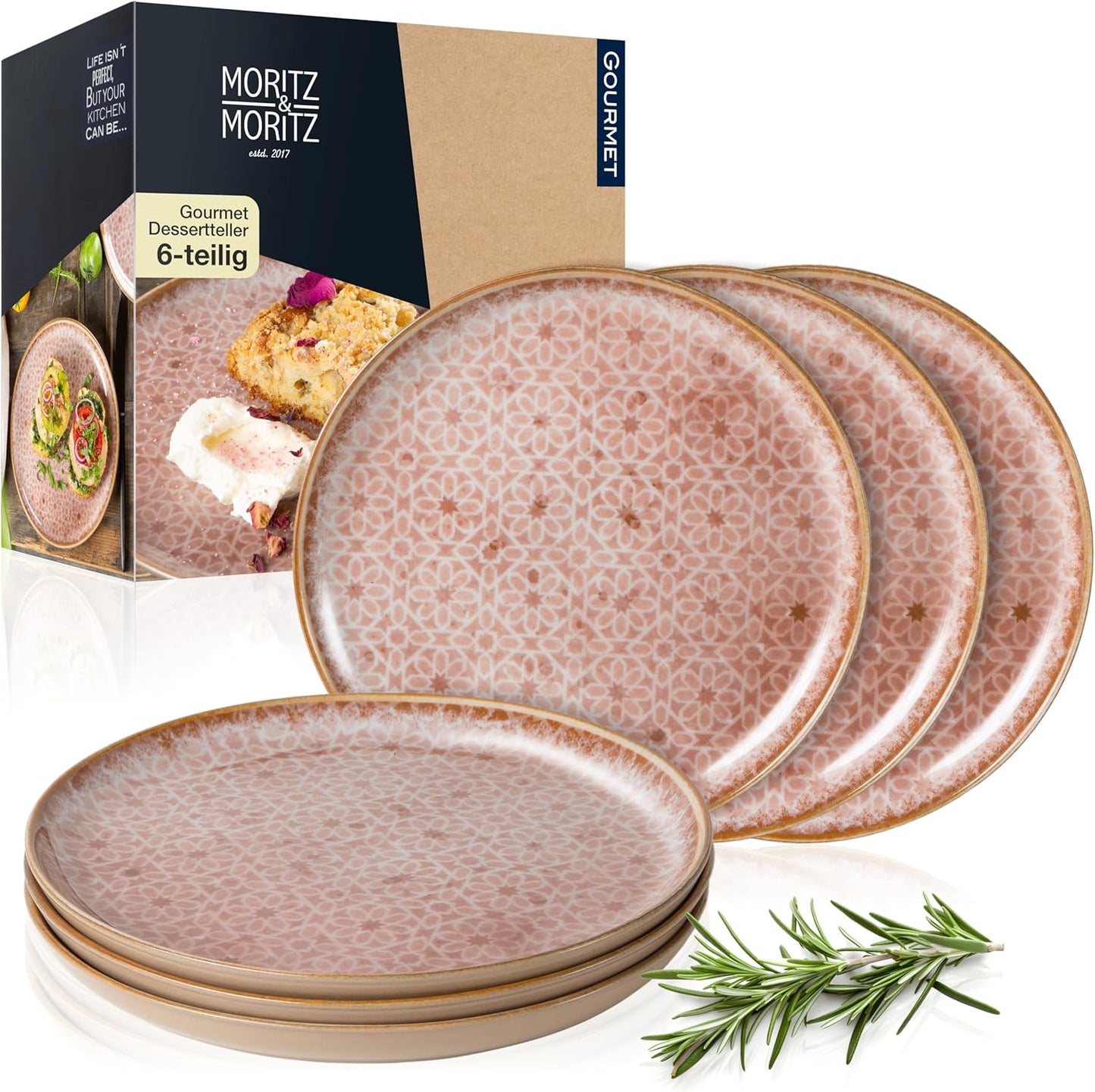 Moritz & Moritz TERRA 18-delige serviesset voor 6 personen, bordenset in zacht roze, van hoogwaardig porselein, serviesset voor 6 personen, elk 6 x platte borden, dessertborden en kommen 18-delige serviesset verander elke maaltijd in een onvergetelijke er