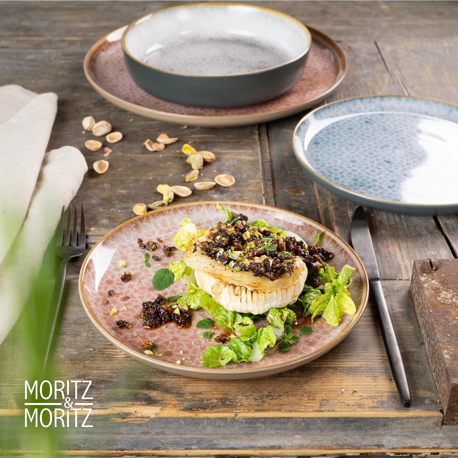 Moritz & Moritz TERRA 18-delige serviesset voor 6 personen, bordenset in zacht roze, van hoogwaardig porselein, serviesset voor 6 personen, elk 6 x platte borden, dessertborden en kommen 18-delige serviesset verander elke maaltijd in een onvergetelijke er
