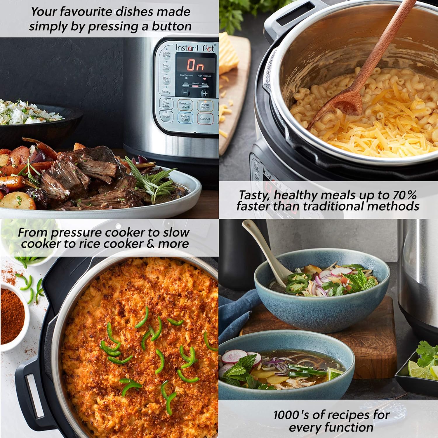 Instant Pot programmeerbare 7-in-1 elektrische snelkookpan Over dit item Een 7-in-1 multifunctionele kooktoestel: snelkookpan, slow cooker, rijstkoker, braden/bruinen, yoghurtbereider, stoompan, warmhoudapparaat. Merk Instant Pot Capaciteit 5,7 Liter Mate