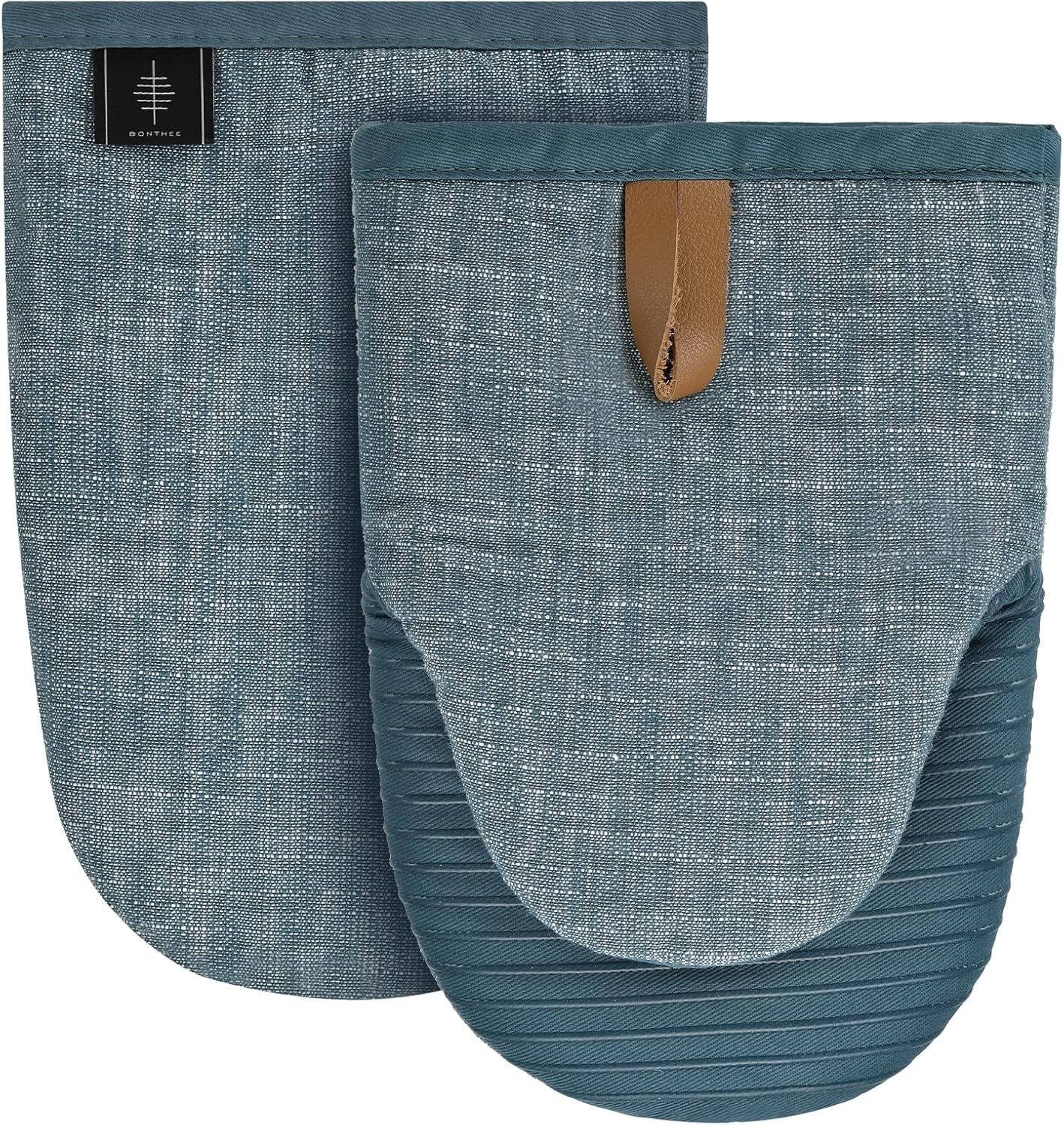 BONTHEE Ovenhandschoenen, hittebestendige mini-ovenhandschoenen, katoenen kookhandschoenen met anti-slip siliconen gestreepte bakhandschoenen voor koken bakken, set van 2, blauw [Afmetingen]: 24 cm x 16 cm (l x b), 2 stuks mini-ovenhandschoenen. Ze zijn g