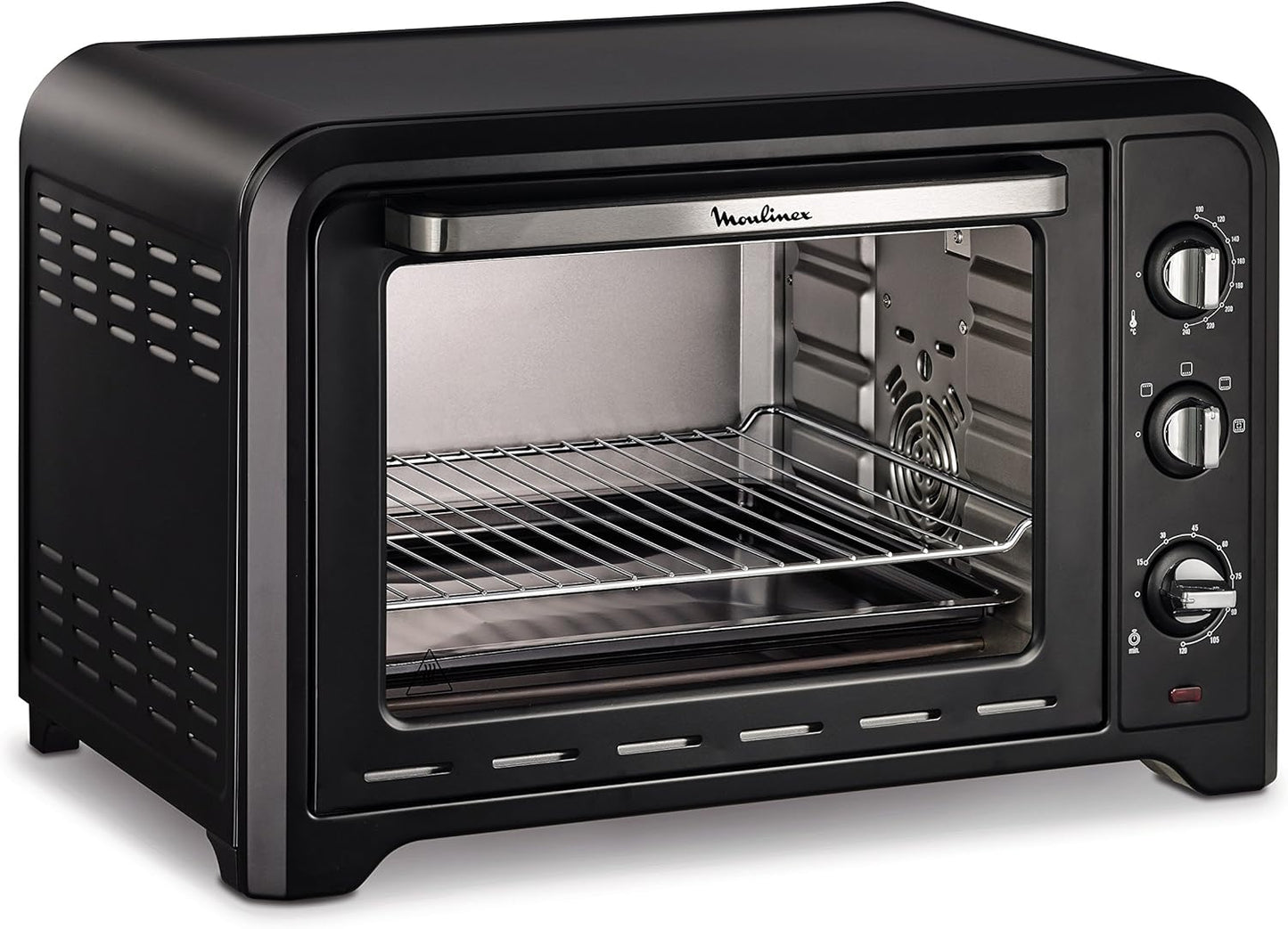 Moulinex Elektrische convectie oven 19 l compact Krachtige oven: compacte elektrische mini-oven met convectiewarmte, perfect voor dagelijkse gerechten Snel en homogeen koken: dankzij de roterende warmtefunctie krijg je in een mum van tijd perfecte bakresu