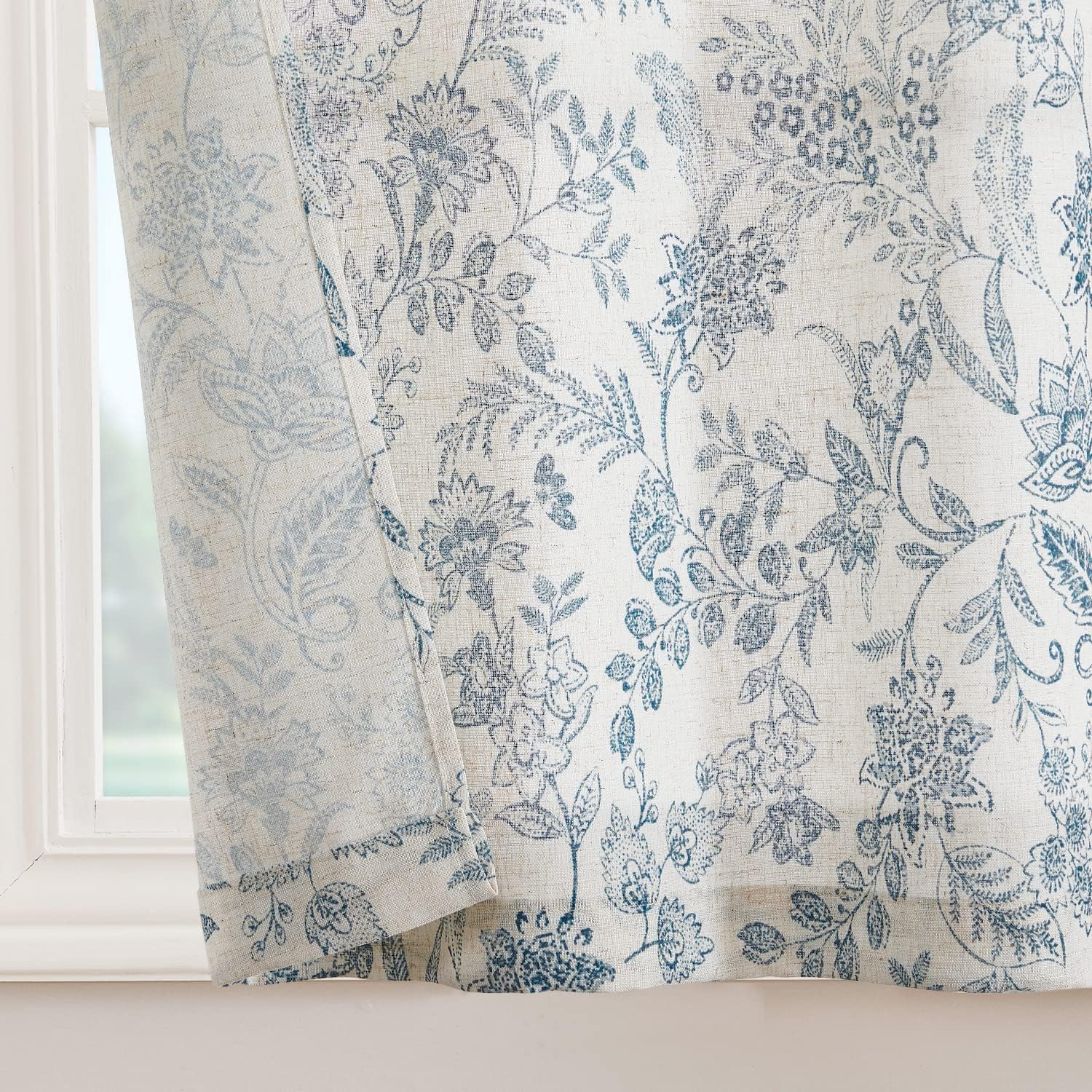 TOPICK Bloemen Keuken Gordijnen 61 cm Drop Linnen Doorschijnend Korte Cafe Botanische Print Kleine Raam Rod Pocket voor Wasruimte Badkamer 2 Panelen Verbena Grijs Verpakking: je ontvangt 2 gordijnen van 85% polyester+15% linnen. De afmetingen per stuk zij