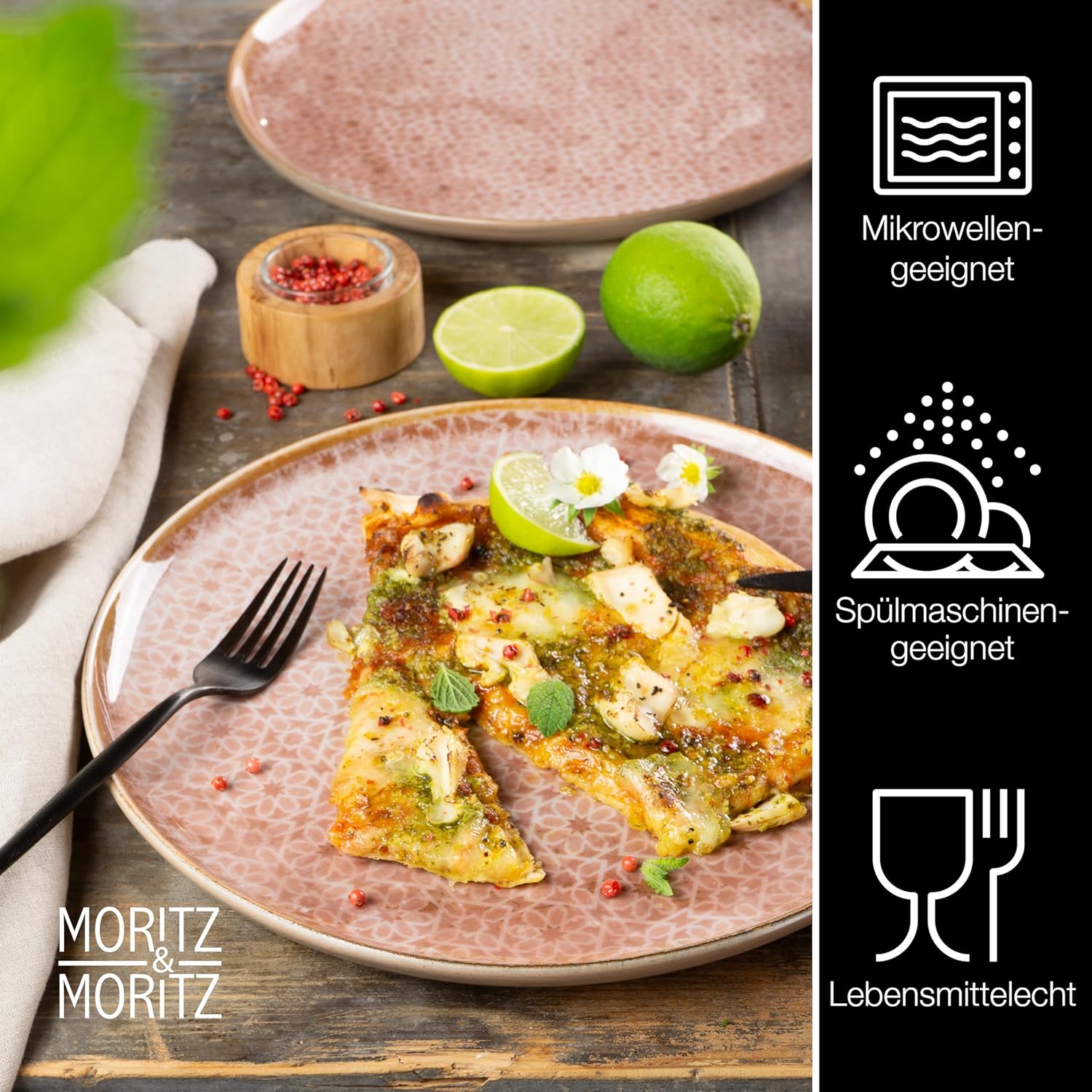 Moritz & Moritz TERRA 18-delige serviesset voor 6 personen, bordenset in zacht roze, van hoogwaardig porselein, serviesset voor 6 personen, elk 6 x platte borden, dessertborden en kommen 18-delige serviesset verander elke maaltijd in een onvergetelijke er