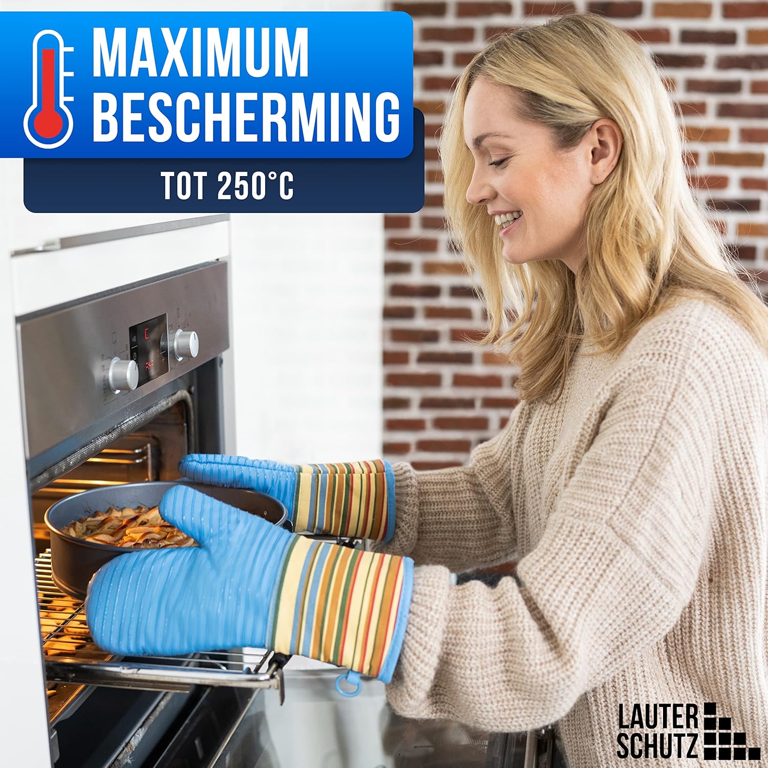 LauterSchutz® Ovenwanten per paar - met siliconen coating voor optimale grip en hittebestendigheid (contactwarmte: 250°C) in diverse kleuren (Gekleurd/lichtblauw) ✅ LauterSchutz - DE ORIGINELE, ONTWIKKELD EN ONTWORPELD IN DUITSLAND - De LauterSchutz ovenw