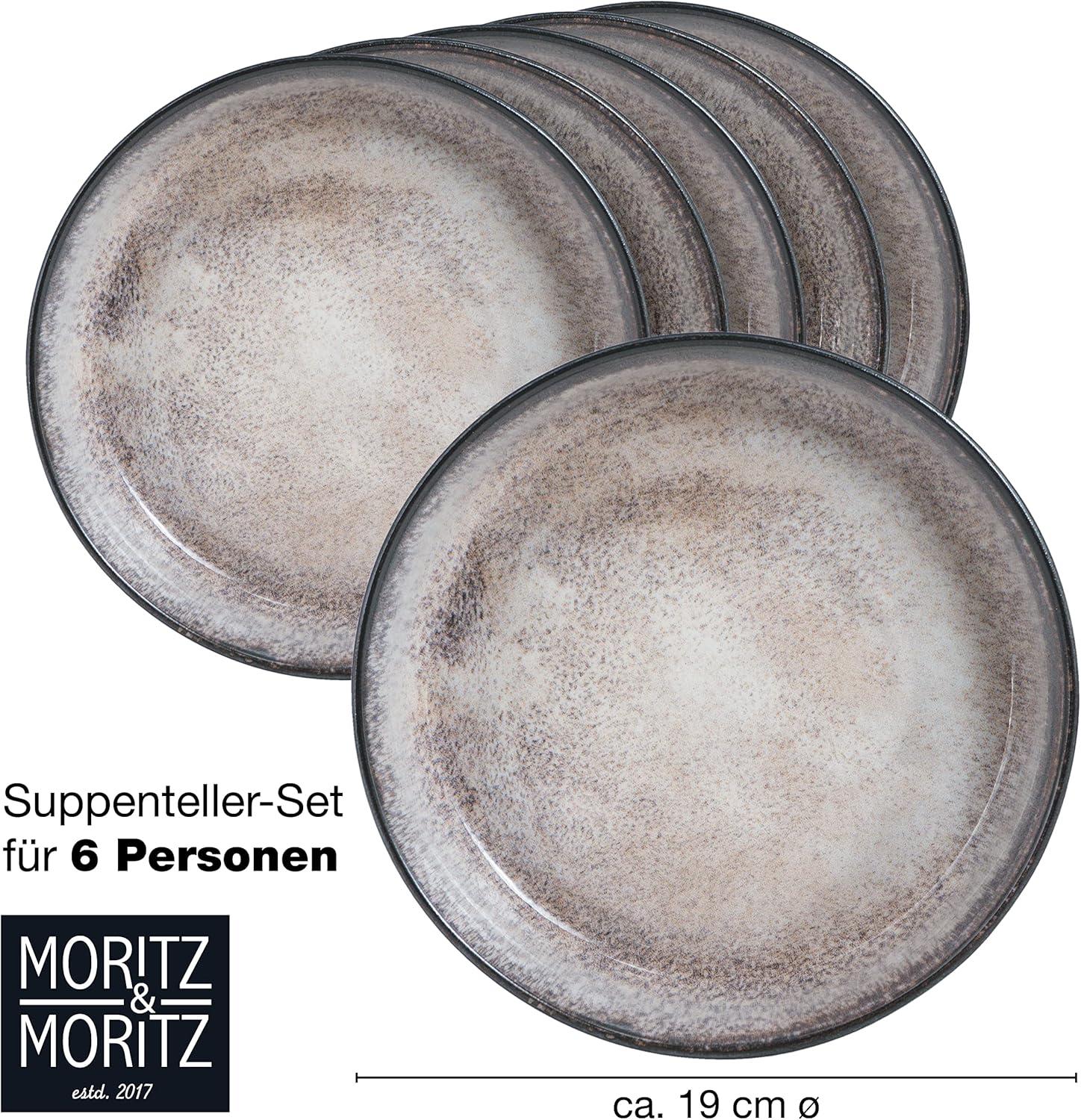 Moritz & Moritz VIDA 18-delige serviesset 6 personen, keramiek tafelservies zwart-beige, vaatwasser-, magnetron- en krasbestendig, borden set met 6 platte borden, 6 soepborden en 6 ontbijtborden VOLLEDIGE-SET - 18-delige bordenset bestaande uit 6 platte d