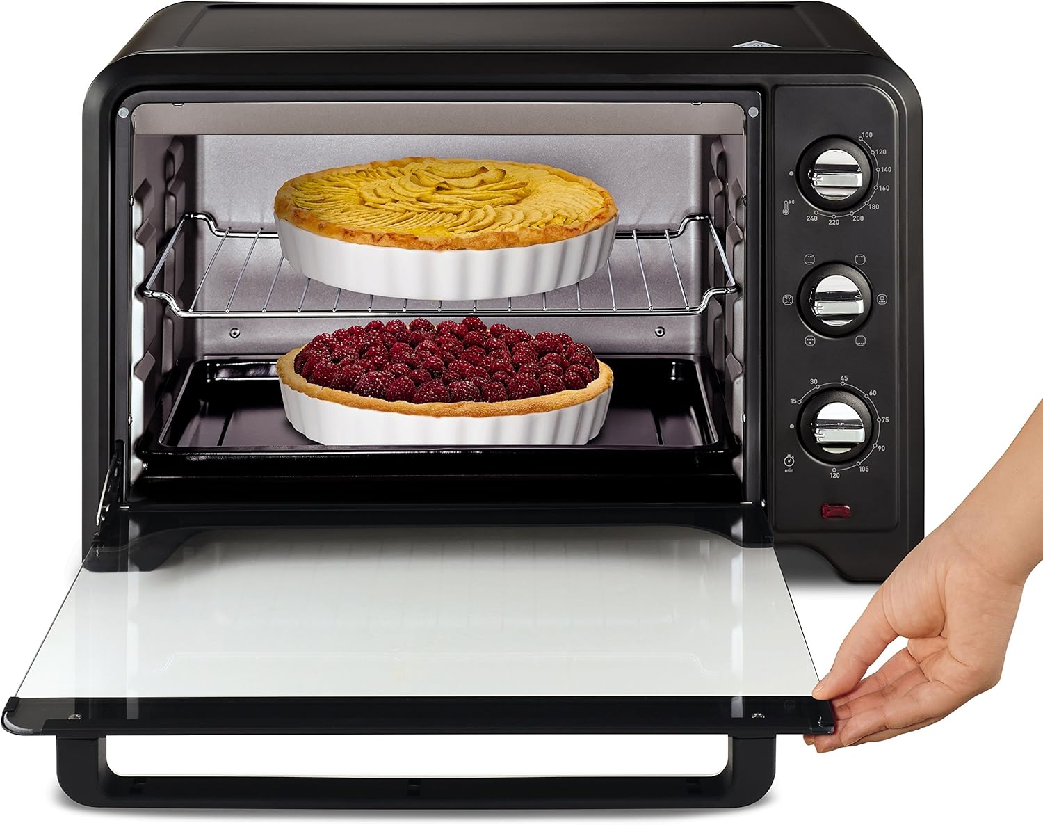 Moulinex Elektrische convectie oven 19 l compact Krachtige oven: compacte elektrische mini-oven met convectiewarmte, perfect voor dagelijkse gerechten Snel en homogeen koken: dankzij de roterende warmtefunctie krijg je in een mum van tijd perfecte bakresu