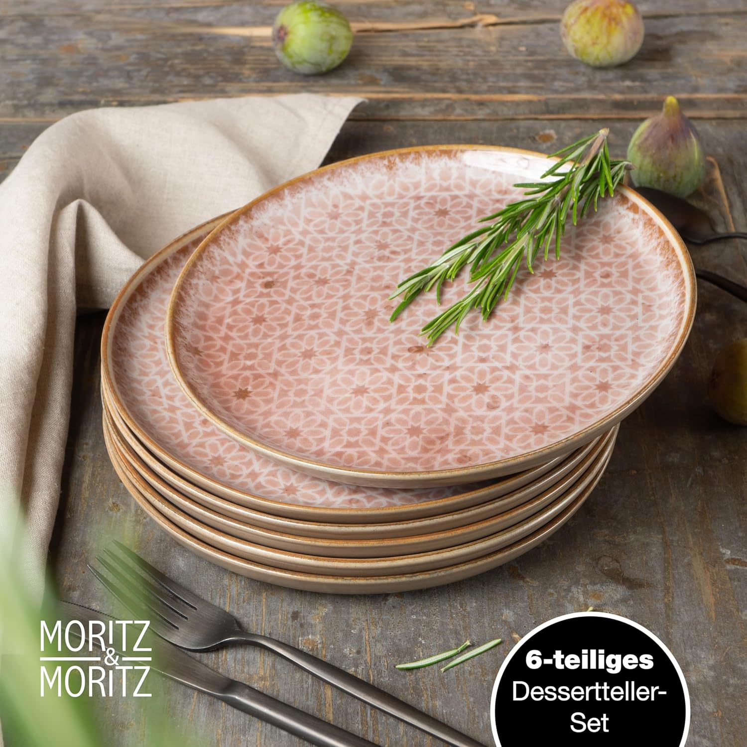 Moritz & Moritz TERRA 18-delige serviesset voor 6 personen, bordenset in zacht roze, van hoogwaardig porselein, serviesset voor 6 personen, elk 6 x platte borden, dessertborden en kommen 18-delige serviesset verander elke maaltijd in een onvergetelijke er