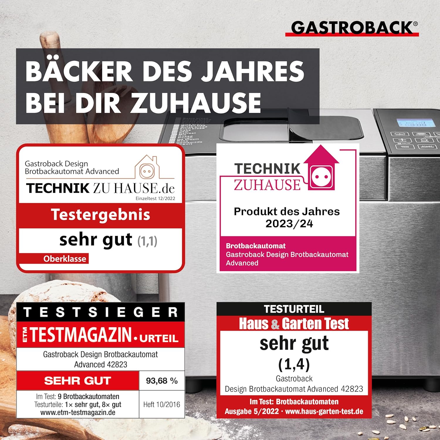 Gastroback 42823 Design broodbakmachine Advanced Productbeschrijving Gastroback 42823 Design broodbakmachine Advanced, roestvrij staal, 18 programma's, automatisch ingrediëntenvak, voor 500 g, 750 g en 1.000 g brood, kijkvenster, timer, 18/8, zilver Inhou