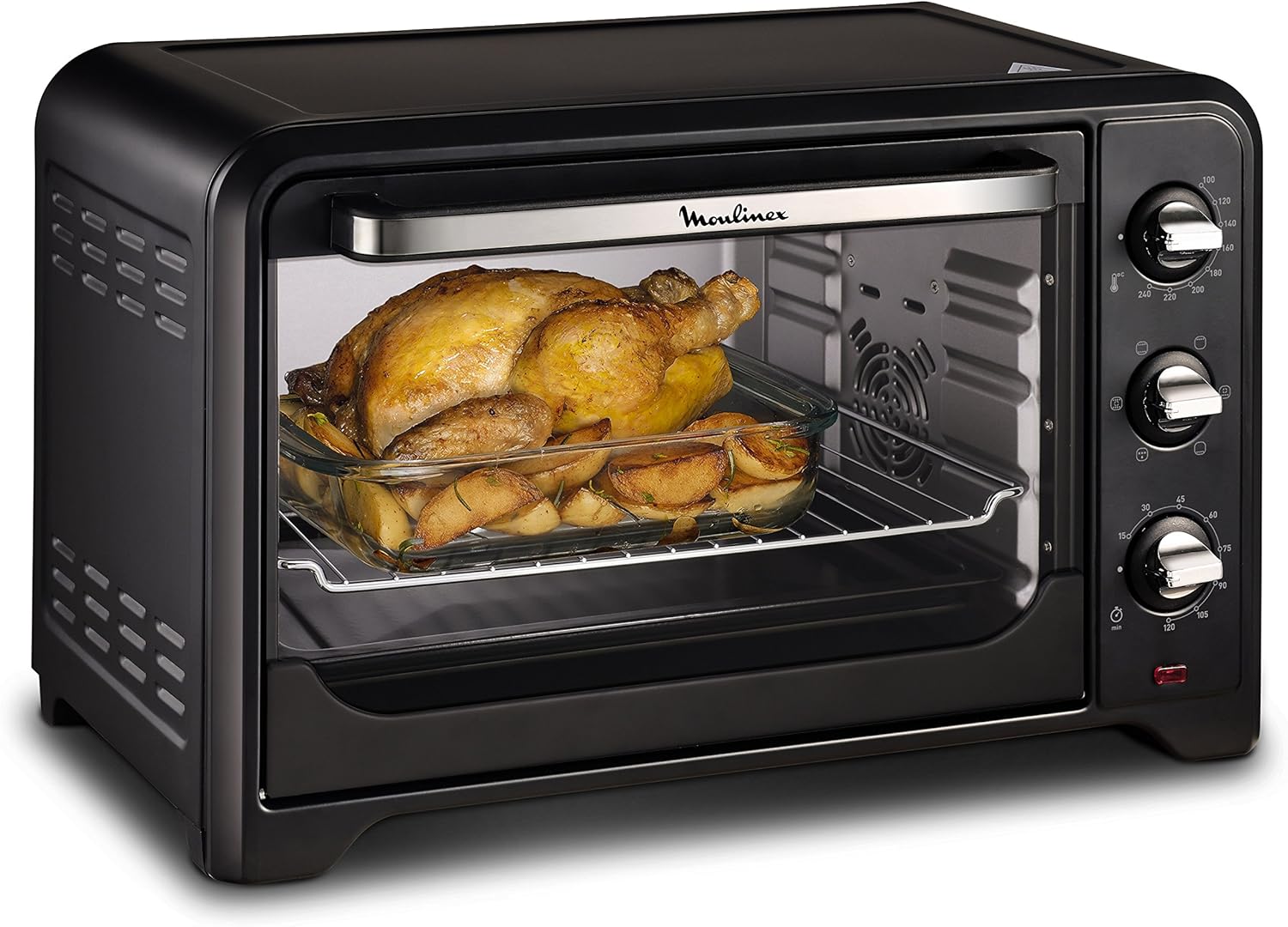 Moulinex Elektrische convectie oven 19 l compact Krachtige oven: compacte elektrische mini-oven met convectiewarmte, perfect voor dagelijkse gerechten Snel en homogeen koken: dankzij de roterende warmtefunctie krijg je in een mum van tijd perfecte bakresu