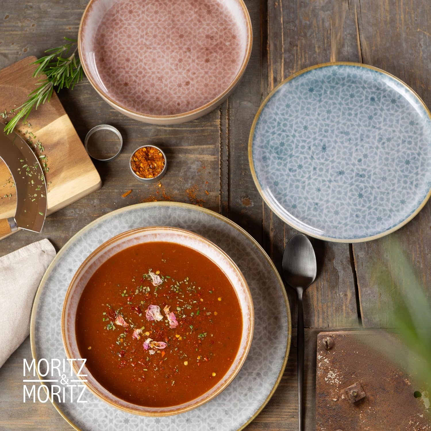 Moritz & Moritz TERRA 18-delige serviesset voor 6 personen, bordenset in zacht roze, van hoogwaardig porselein, serviesset voor 6 personen, elk 6 x platte borden, dessertborden en kommen 18-delige serviesset verander elke maaltijd in een onvergetelijke er