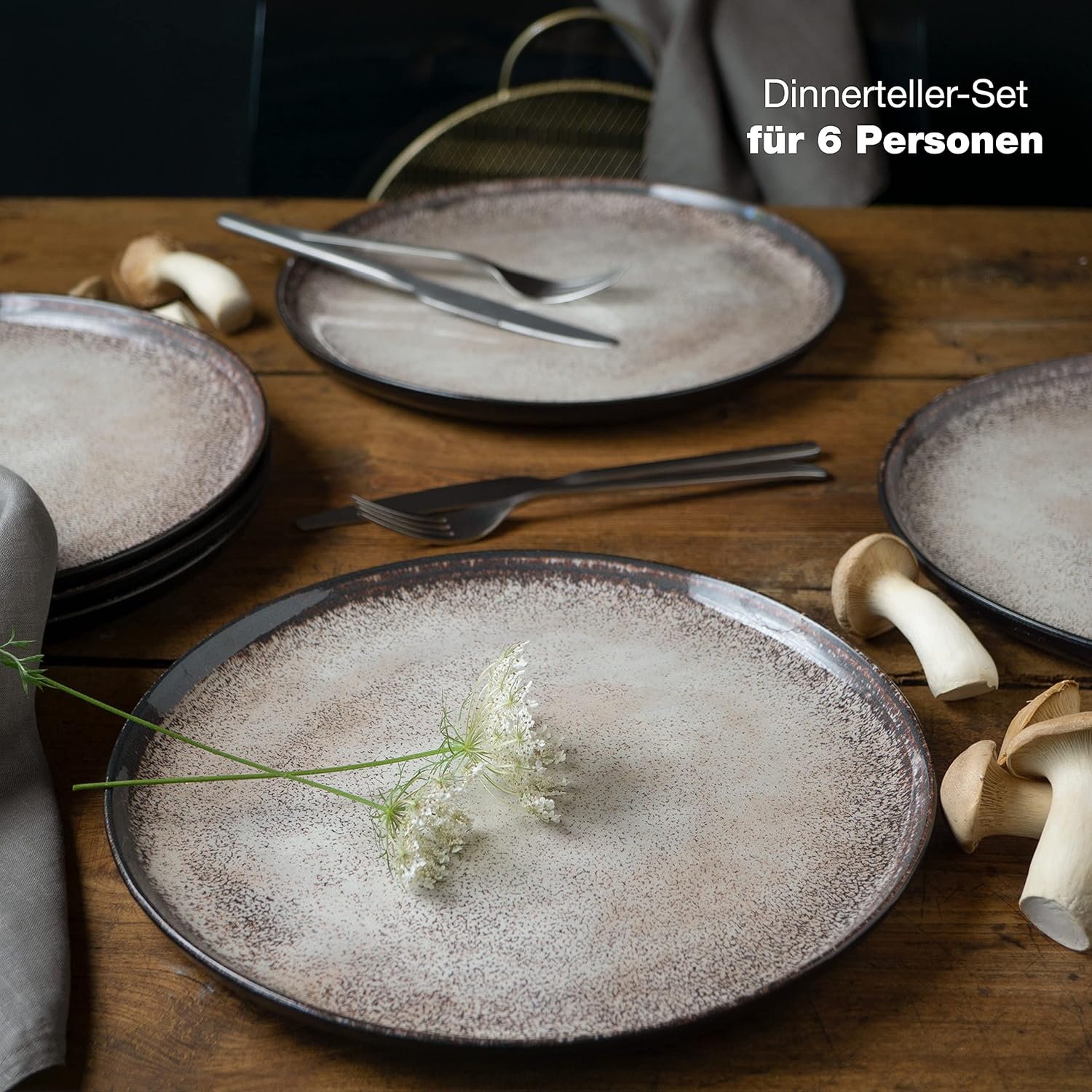 Moritz & Moritz VIDA 18-delige serviesset 6 personen, keramiek tafelservies zwart-beige, vaatwasser-, magnetron- en krasbestendig, borden set met 6 platte borden, 6 soepborden en 6 ontbijtborden VOLLEDIGE-SET - 18-delige bordenset bestaande uit 6 platte d