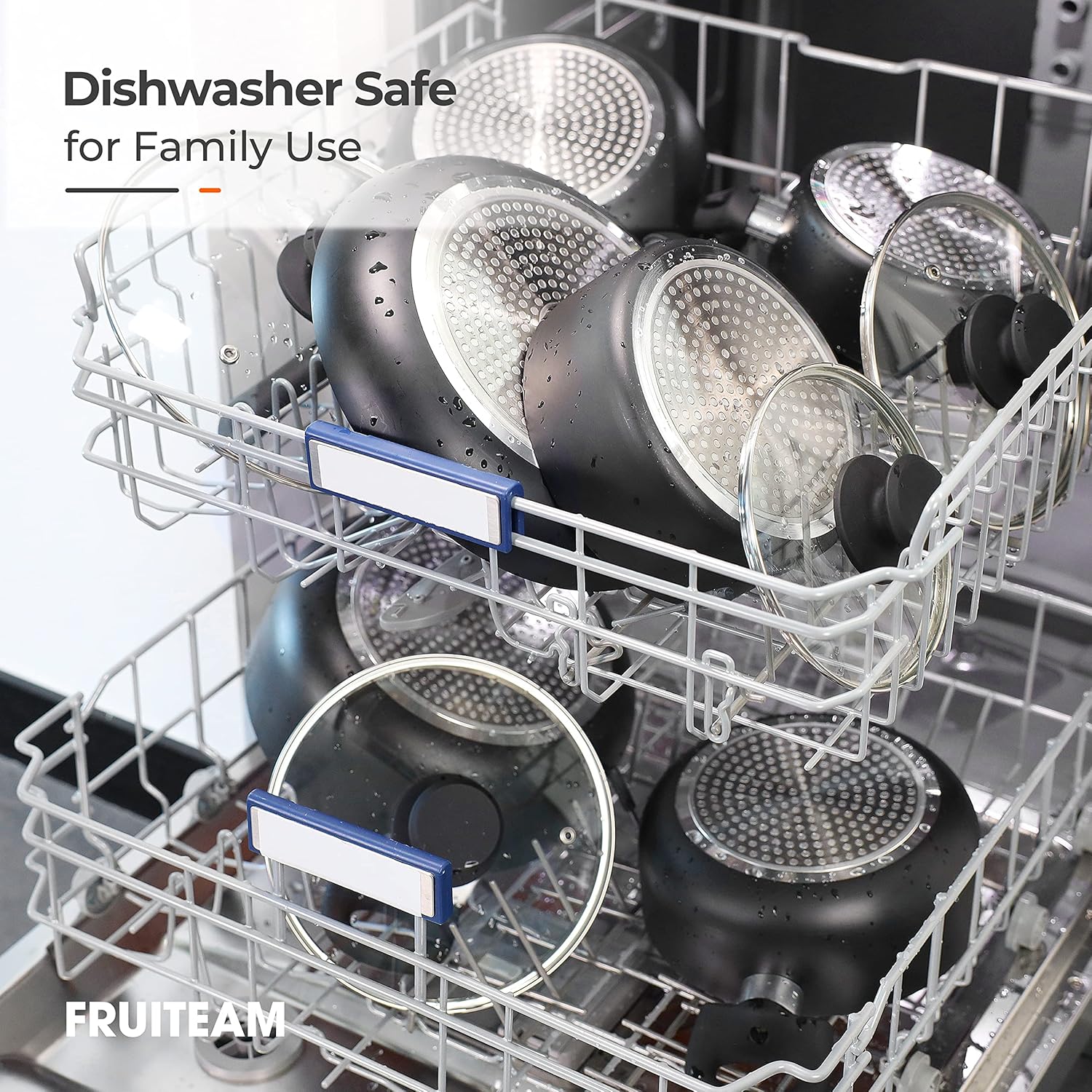 FRUITEAM 10 stks Kookgerei Set Keramische Nonstick Koekenpannenset Multifunctionele 10-delige kookgerei SetFRUITEAM keukengerei set bevat 8" & 10" koekenpan, 1,25-quart & 2-quart saus pan met deksel, 2,59 quart & 4,5-quart bouillonpot met deksel, voldoen