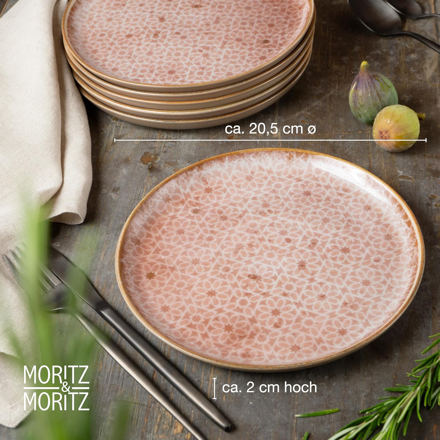 Moritz & Moritz TERRA 18-delige serviesset voor 6 personen, bordenset in zacht roze, van hoogwaardig porselein, serviesset voor 6 personen, elk 6 x platte borden, dessertborden en kommen 18-delige serviesset verander elke maaltijd in een onvergetelijke er