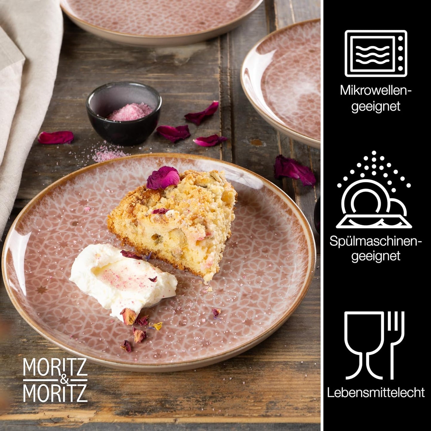Moritz & Moritz TERRA 18-delige serviesset voor 6 personen, bordenset in zacht roze, van hoogwaardig porselein, serviesset voor 6 personen, elk 6 x platte borden, dessertborden en kommen 18-delige serviesset verander elke maaltijd in een onvergetelijke er