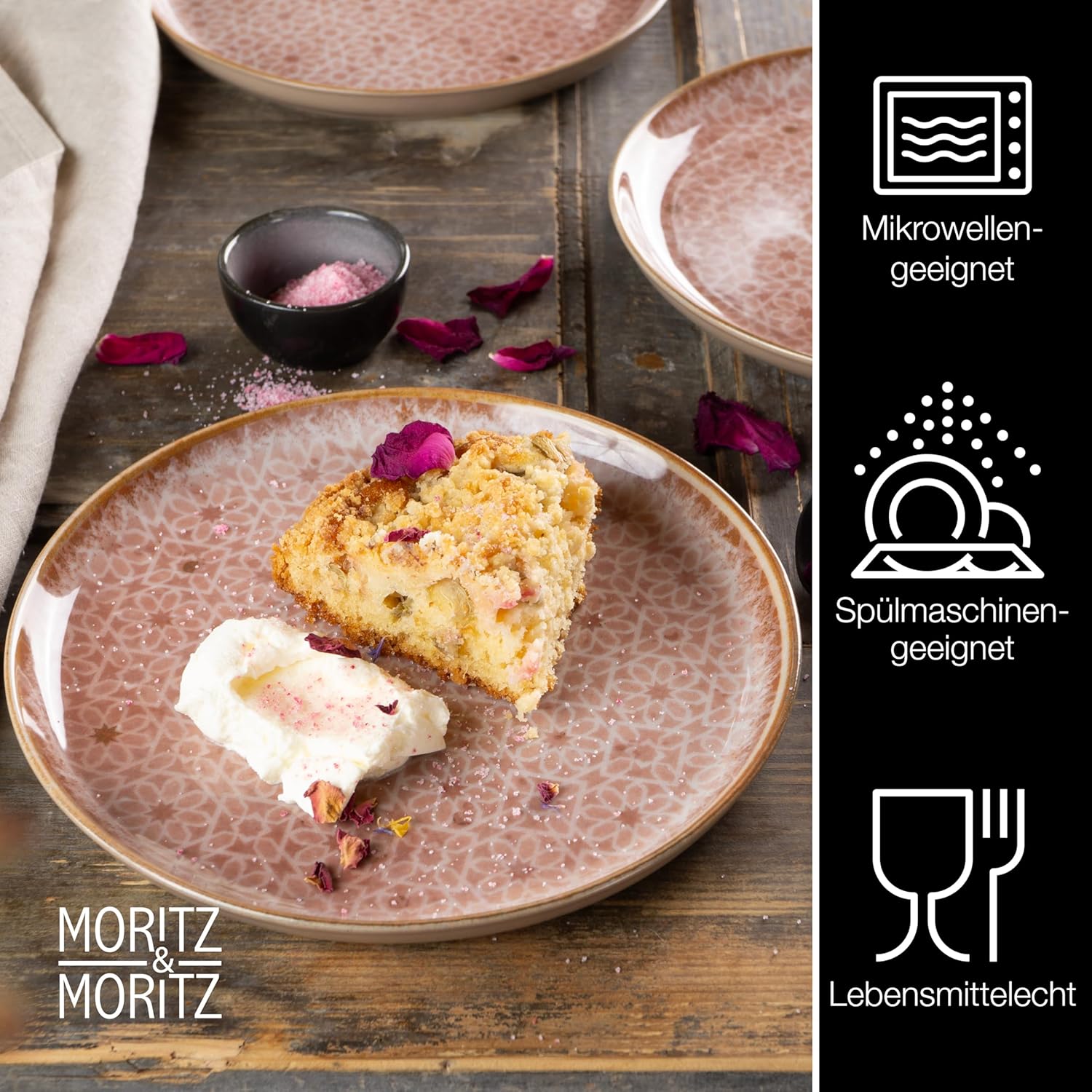 Moritz & Moritz TERRA 18-delige serviesset voor 6 personen, bordenset in zacht roze, van hoogwaardig porselein, serviesset voor 6 personen, elk 6 x platte borden, dessertborden en kommen 18-delige serviesset verander elke maaltijd in een onvergetelijke er