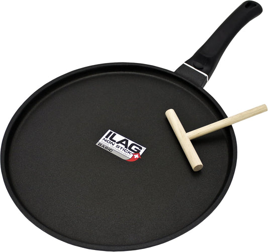 Kopf Crêpepan Pannenkoekpan Marra 28 cm, ILAG-coating, inductie met deegverdeler Type: pannenkoekenpan van stevig gegoten aluminium met een diameter van 28 cm - incl. deegverdeler van hout Coating: krasbestendige en duurzame ILAG anti-aanbaklaag voor veta