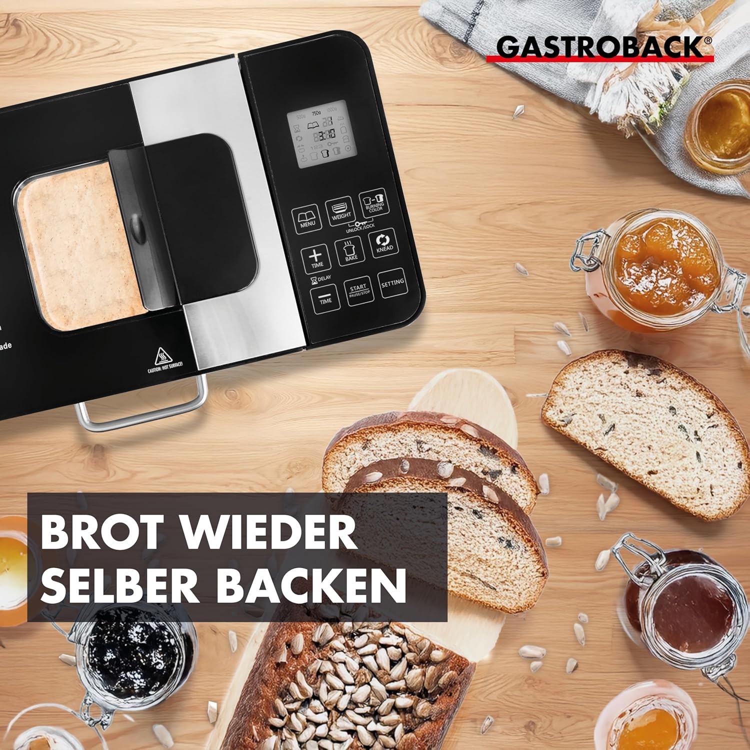 Gastroback 42823 Design broodbakmachine Advanced Productbeschrijving Gastroback 42823 Design broodbakmachine Advanced, roestvrij staal, 18 programma's, automatisch ingrediëntenvak, voor 500 g, 750 g en 1.000 g brood, kijkvenster, timer, 18/8, zilver Inhou